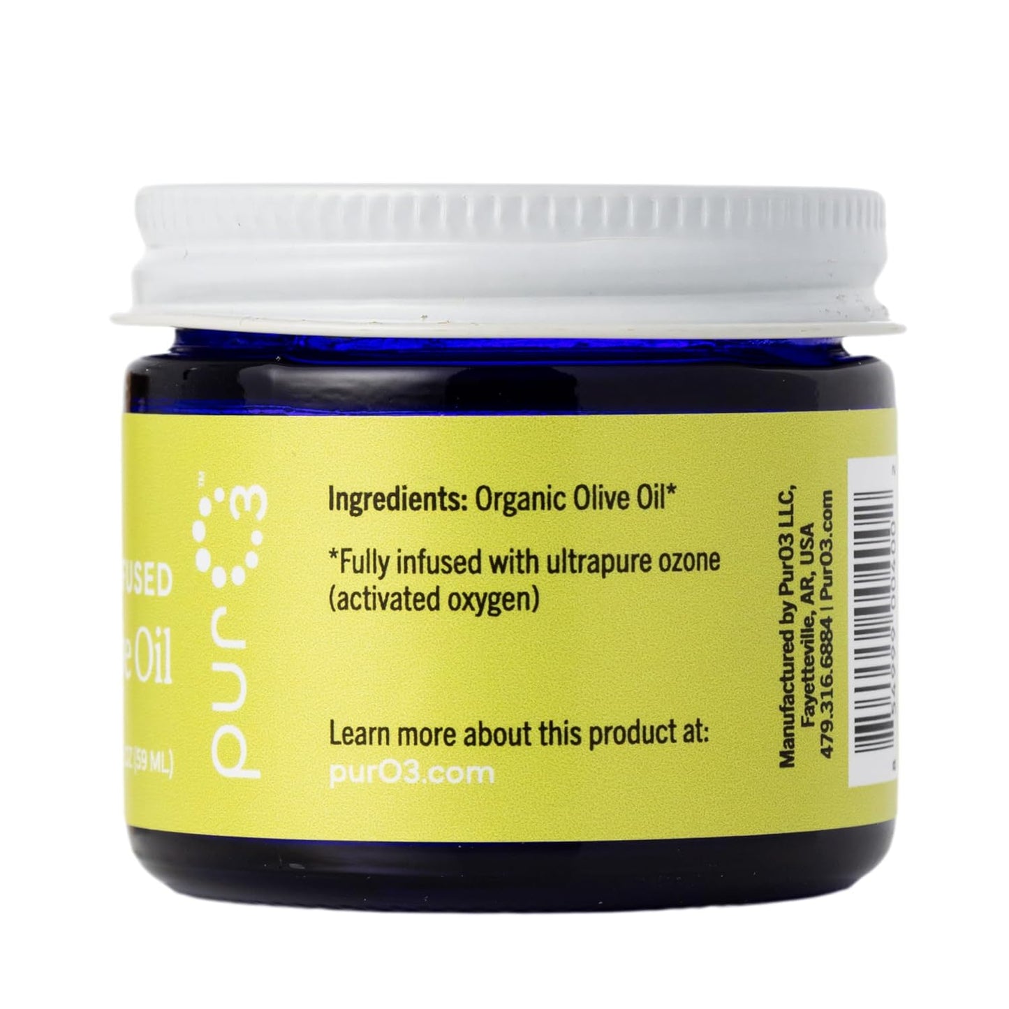 PurO3 Ozonated Olive Oil – Pure, Natural, Organic Skincare for Face & Body – Oxygenated Healing Lotion, Moisturizer & Beauty Cream in a Glass Jar – O3 Therapy Salve, 2 oz