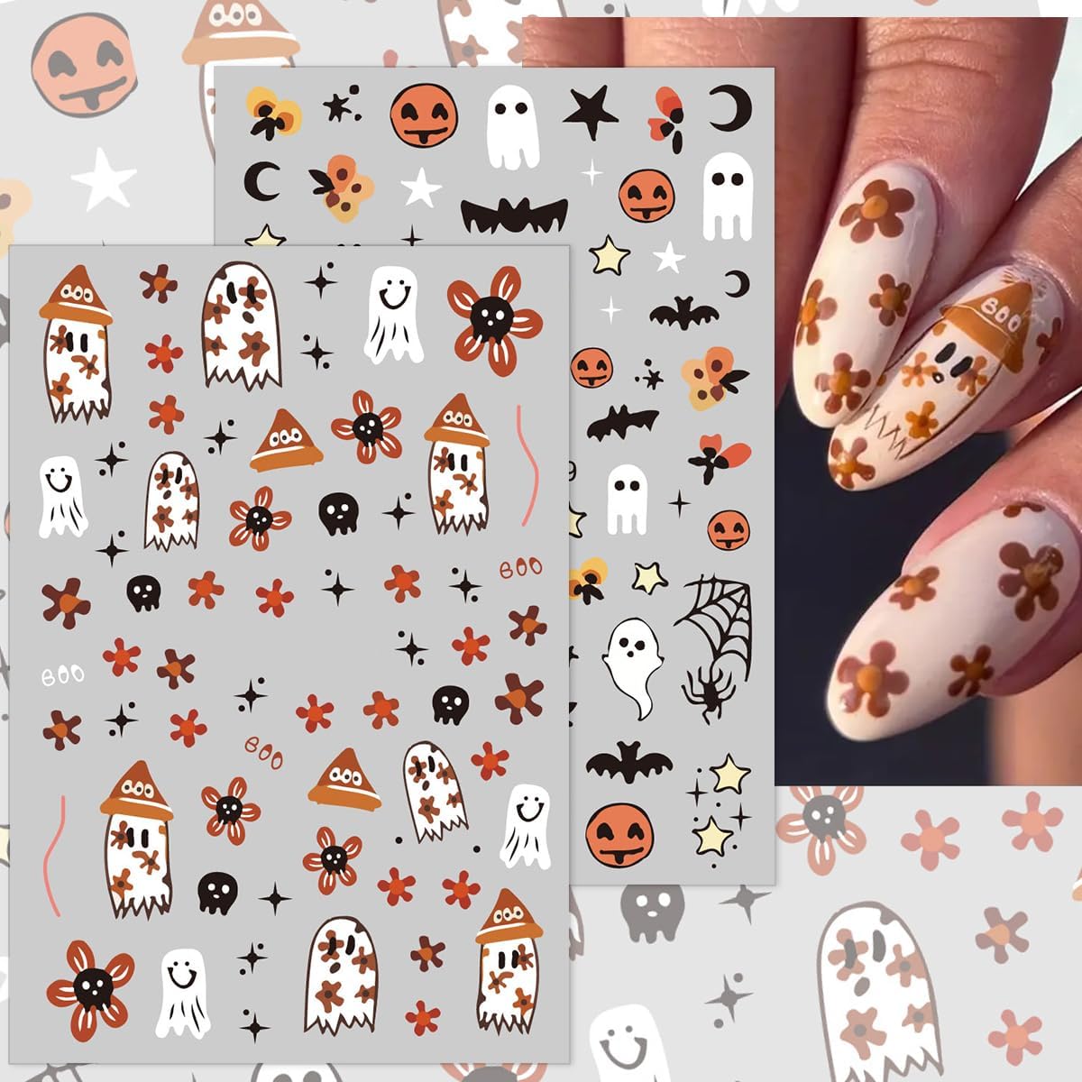 Halloween Nail Art Stickers Decals Gothic Self-Adhesive Nail Stickers Design Pumpkin Ghost Bat Black Cat Nail Decals for Women Girls DIY Manicure 8 Sheets Halloween Nail Stickers Decoration Supply