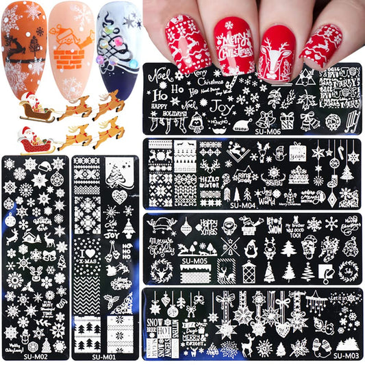 Christmas Nail Stamping Plates, 6Pcs Christmas Nail Stamper Kit Snowflakes Elk Xmas Tree Bell