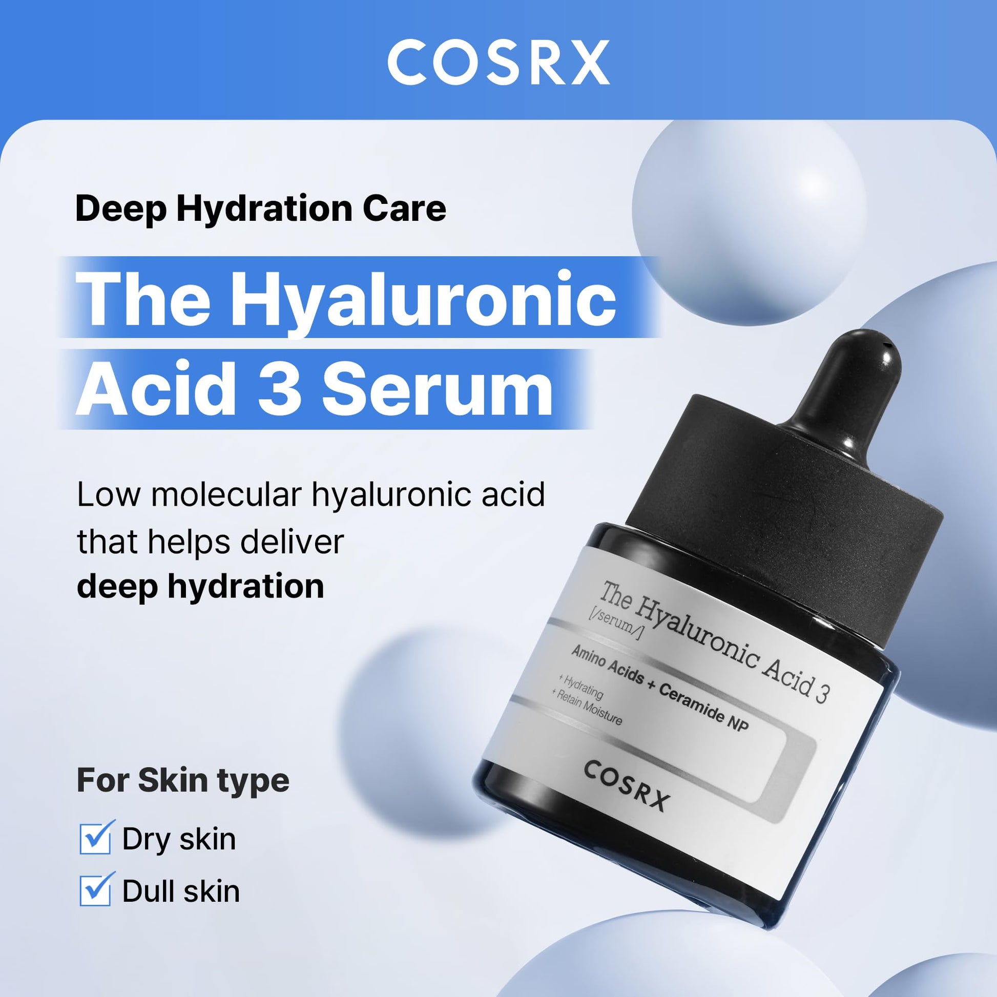 COSRX Pure Sodium Hyaluronic Acid 3% Serum, Hydratying & Moisture Boosting for Fine Lines &