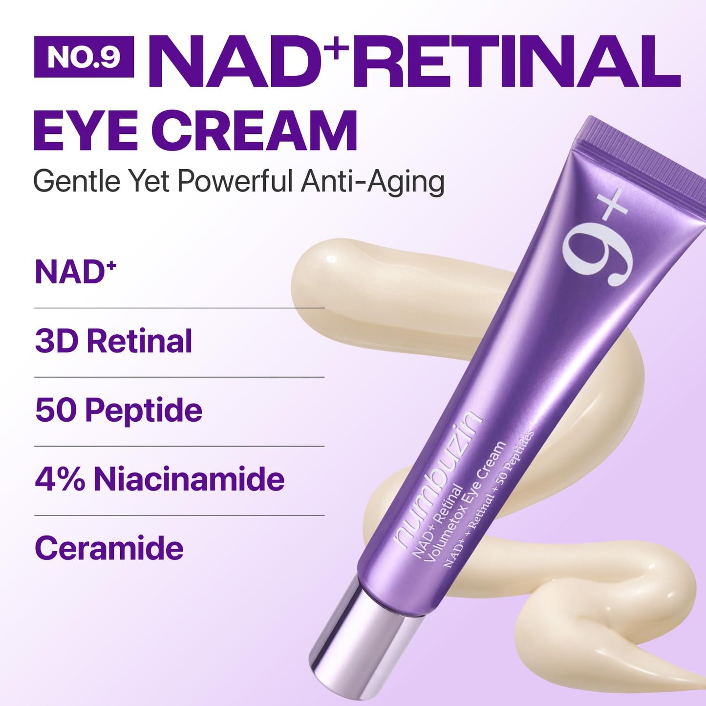 numbuzin No.9 NAD+ Retinal Eye Cream for Anti-Aging, Keratosis Pilaris, Strawberry Skin, Firmer