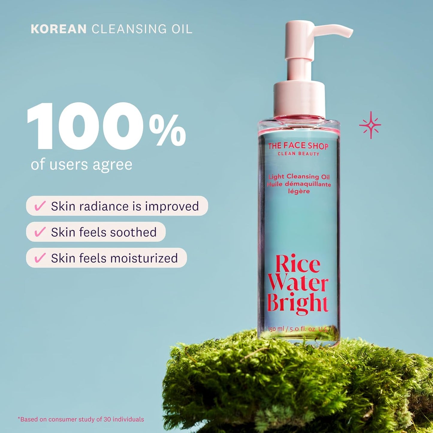 The Face Shop Rice Water Bright Light Facial Cleansing Oil, Daily Makeup Remover, Oil Cleanser, Vegan, Korean Skin Care with Jojoba Oil, Face Pore Cleanser, 150ml
