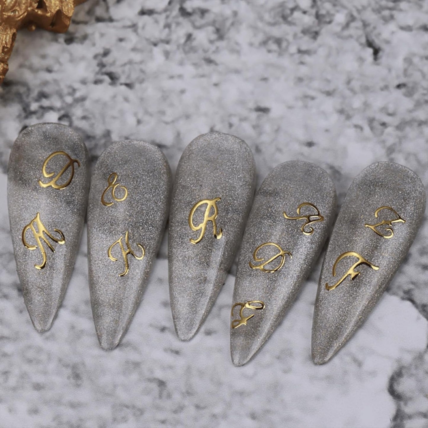 12 Sheets Letter Nail Art Stickers Decals 3D Self Adhesive Letter Nail Stickers for Nail Art Black White Silver Gold Retro English Nail Decals Letters Nail Design Nail Art Supplies