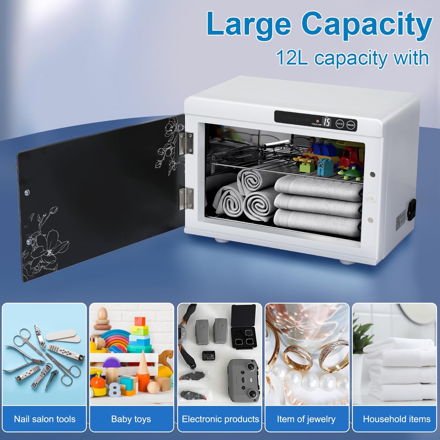 Nail Tool Cleaning Machine 12L High Capacity Cleaning Cabinet Salon Tools Cleaning Box with Touch Timer Setting for Esthetician, Manicurist, Spa, Tattoo, Barber&Salon