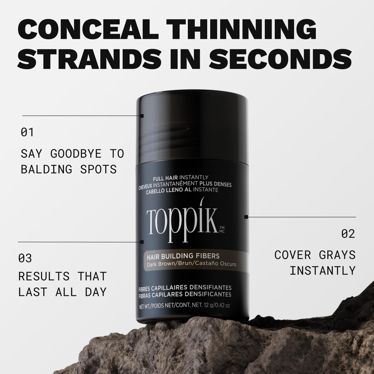 Toppik Hair Building Fibers, Black, 12g Fill In Fine or Thinning Hair, Instantly Thicker, Fuller