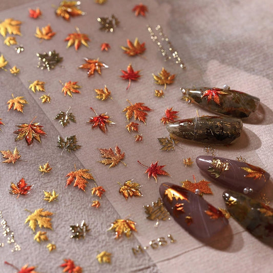 5D Embossed Autumn Maple Leaves Nail Stickers Maple Leaf Nail Stickers Fall Nail Art Decals Design
