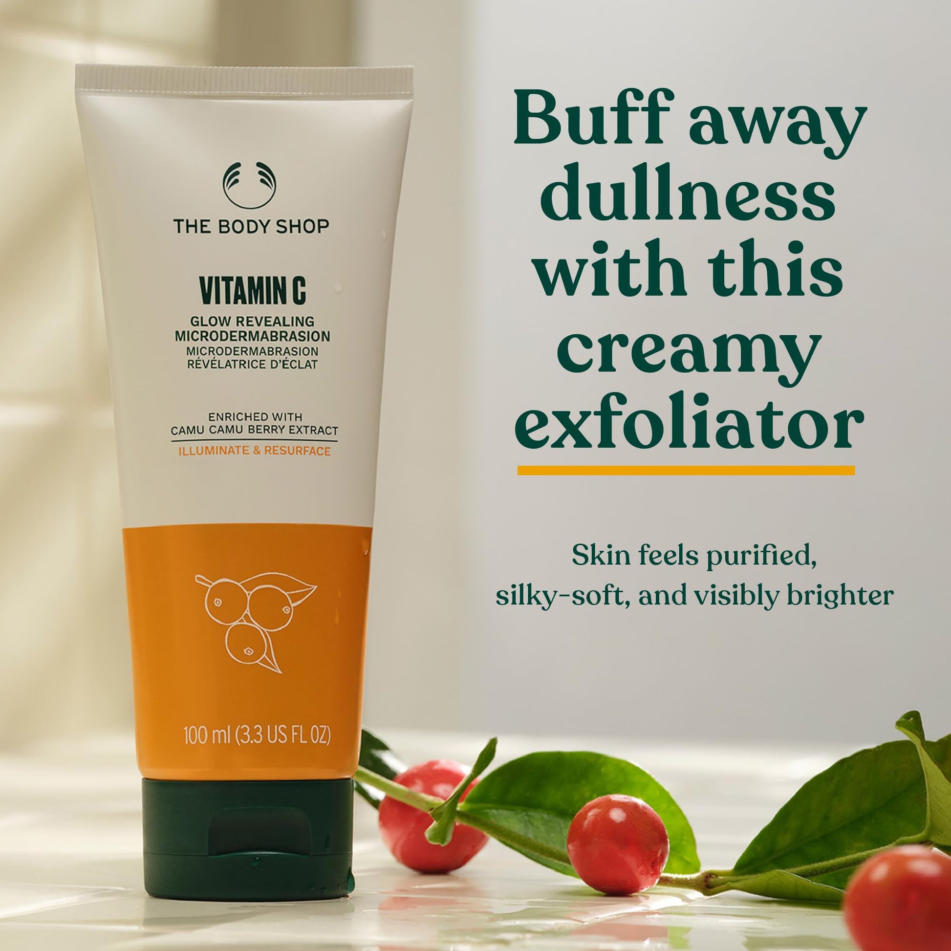The Body Shop Vitamin C Glow Boosting Microdermabrasion – Exfoliation for Tired, Dull Skin – Vegan
