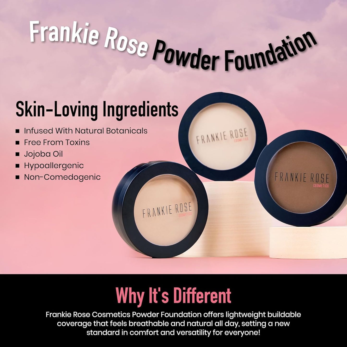 Frankie Rose Cosmetics Powder Foundation – Full Coverage Face Powder For Pores & Imperfections, Evens Out Skin Tone & Shine-Control | 58 Grams (Olive)