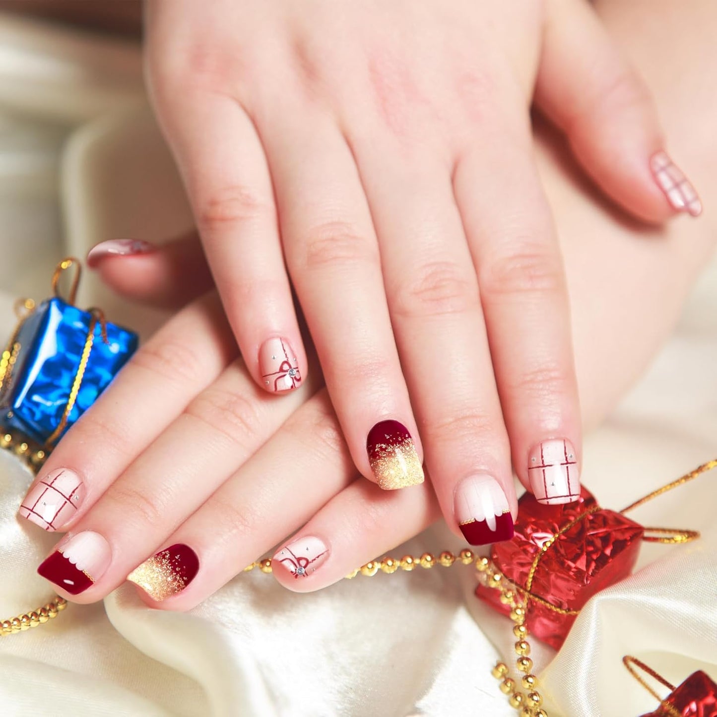 Semi Cured Gel Nail Strips-Salon Quality Semi-Cured Gel Press On Nails Stickers Quick DIY Nail Art Manicure Kits for Women at Home Works with Any UV/LED Lamps(Bow Ballet)