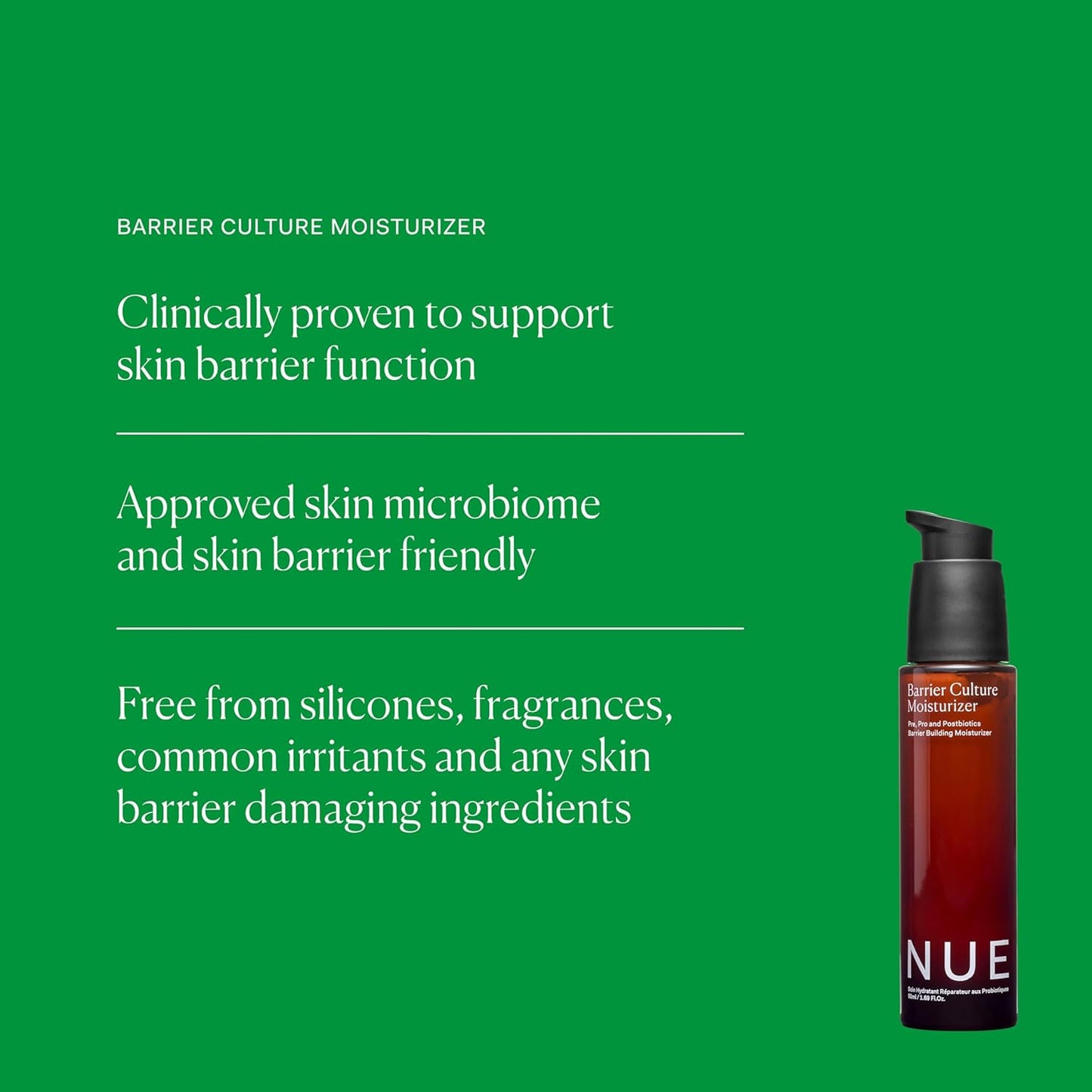 The Nue Co. BARRIER CULTURE MOISTURIZER, Hydrates Skin, pre- and probiotic with Ceramides, Peptides, Niacinamide and Squalane, For All Skin Types, Vegan, Gluten Free, 1.69 fl oz