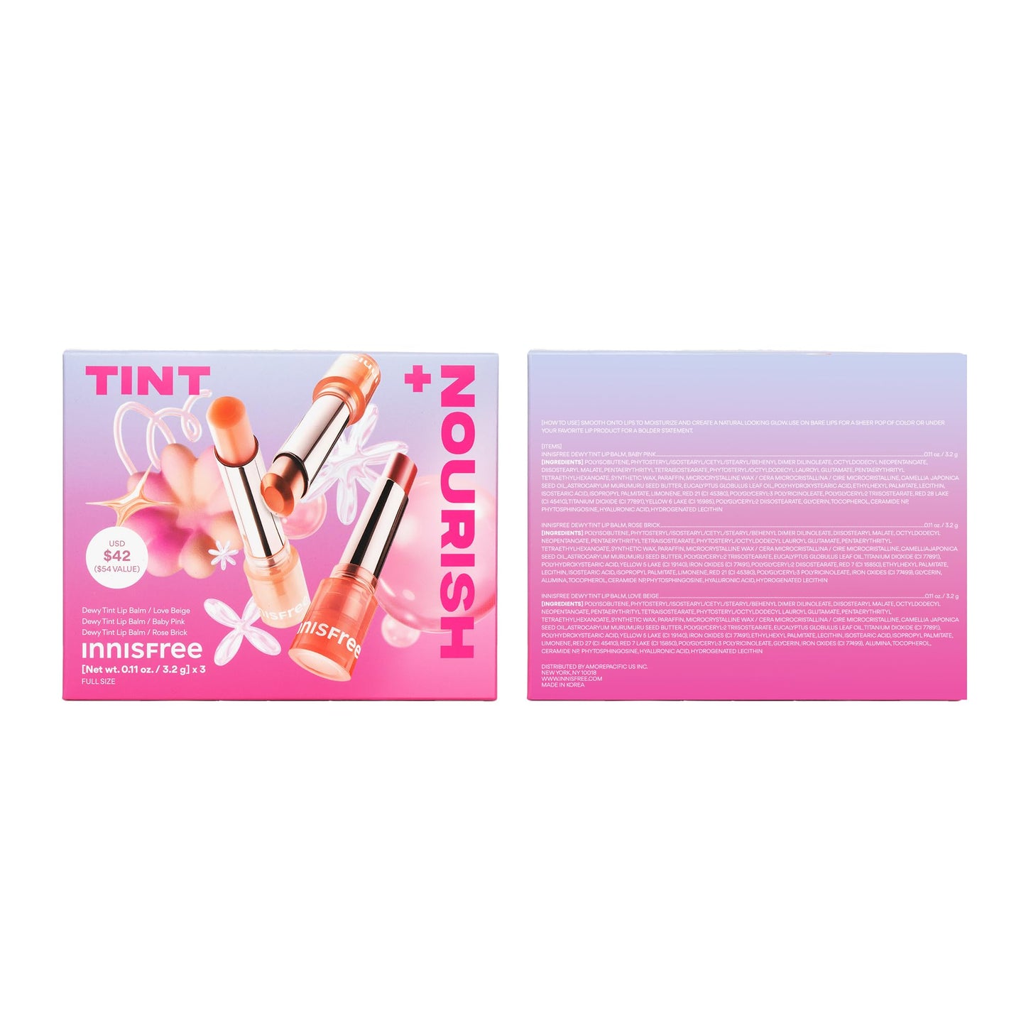 innisfree Tint + Nourish Set | Dewy Tint Lip Balm with Shea Butter | Korean Lip Balm Set with