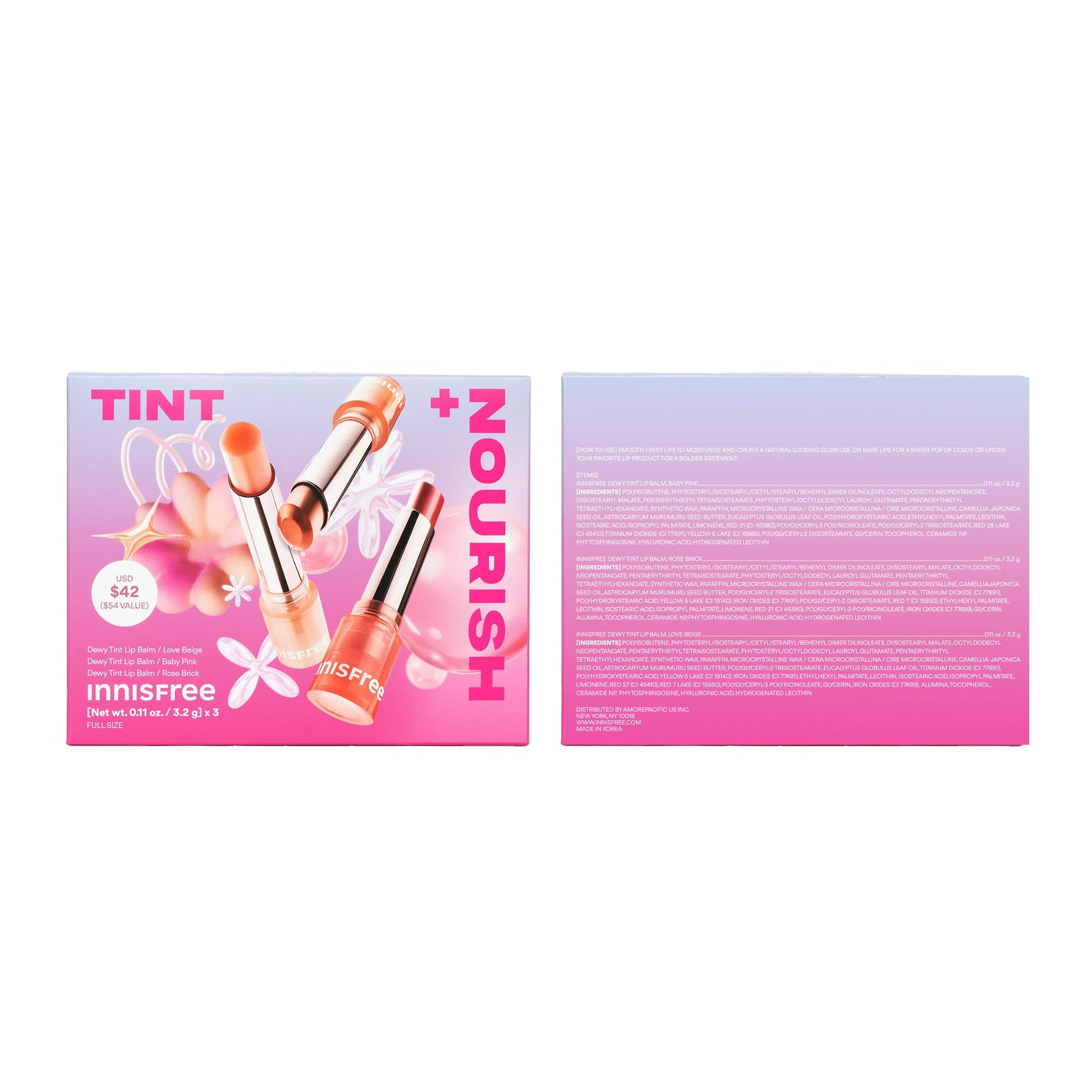 innisfree Tint + Nourish Set | Dewy Tint Lip Balm with Shea Butter | Korean Lip Balm Set with