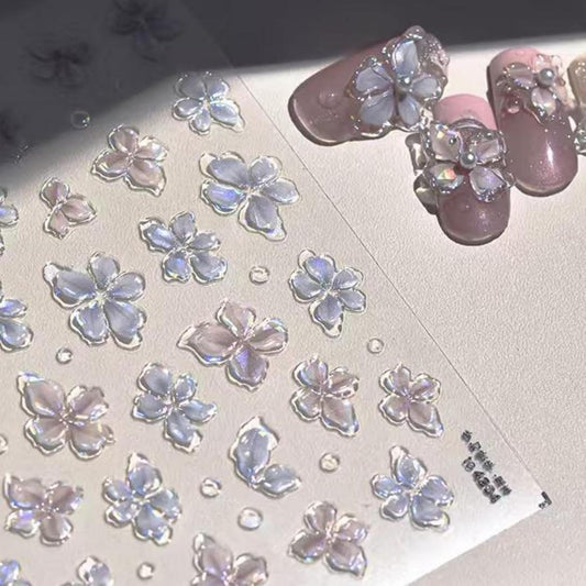 5D Embossed Flower Nail Stickers for Nail Art Quatrefoil Nail Art Stickers Spring Nail Decals Self
