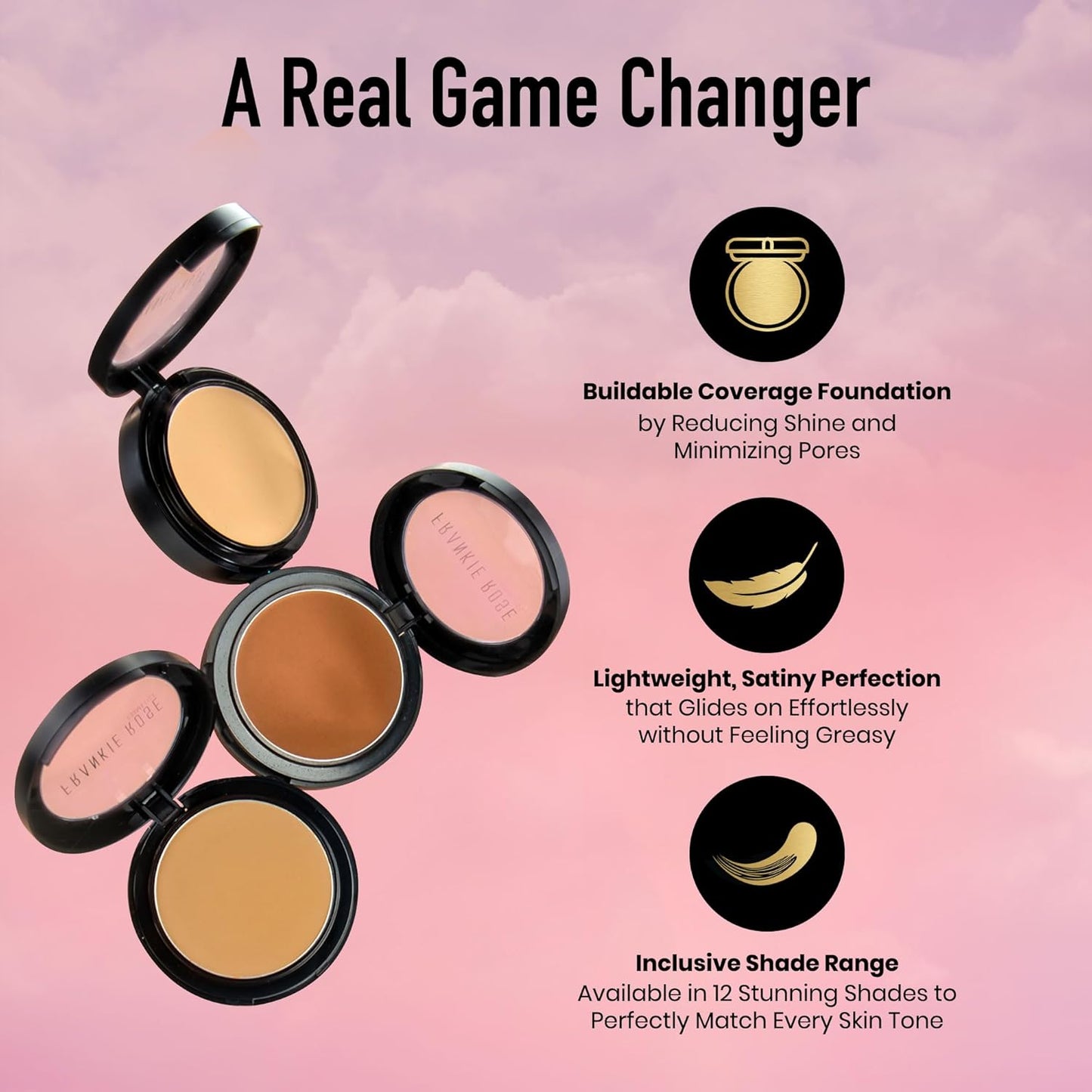 Frankie Rose Cosmetics Powder Foundation – Full Coverage Face Powder For Pores & Imperfections, Evens Out Skin Tone & Shine-Control | 58 Grams (Honey)