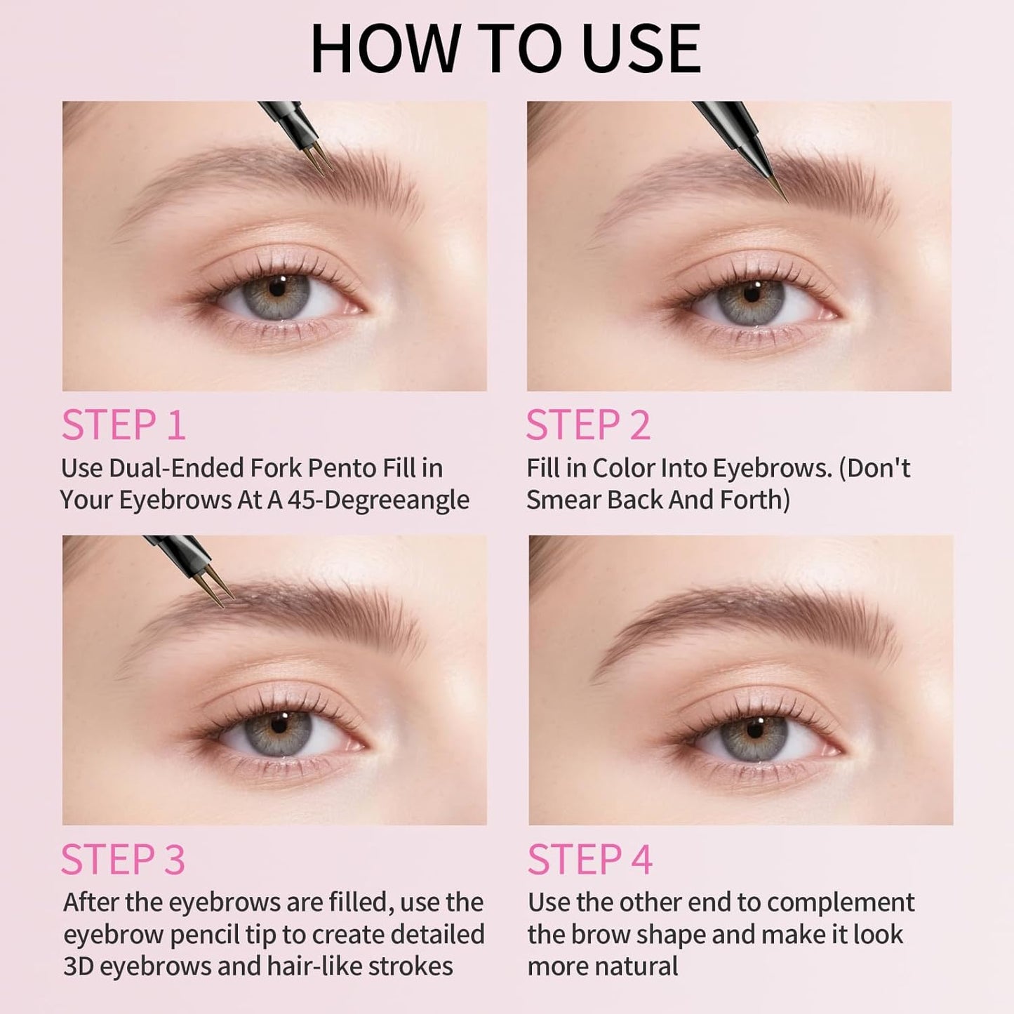 Microblading Eyebrow Pencils for Women - Eyebrow Pen 2-in-1 Dual-Ended Eye Brow Pencil with Precise 2-Fork-Tip & Brush-Tip Waterproof Eyebrow Pen for Hair-Like Brows, Last All Day, Light Brown