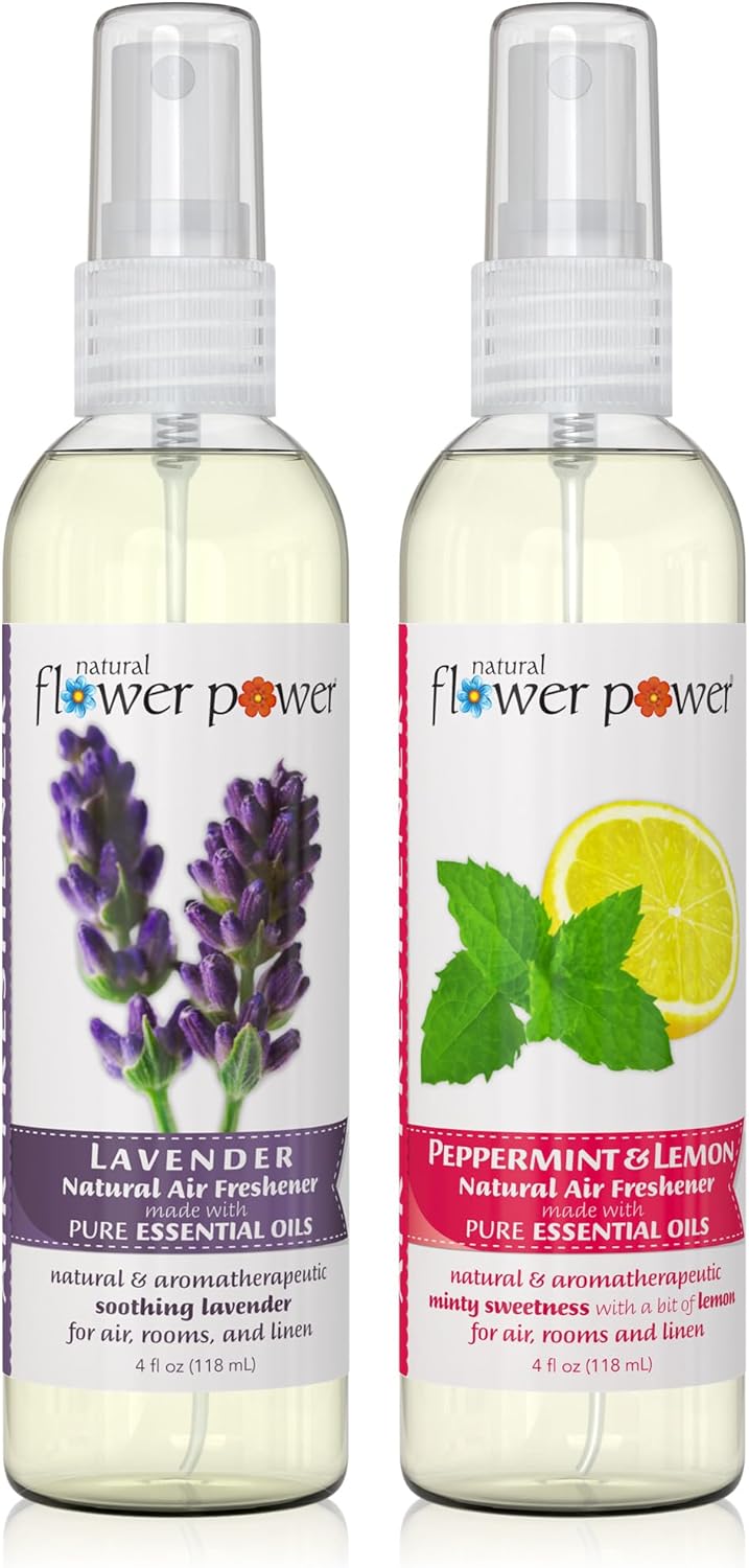 Air Freshener Spray - Odor Eliminator with Essential Oils for the Home, Car & Fabric - Cruelty Free & Vegan - Lavender + Peppermint & Lemon - 2 x 4 oz