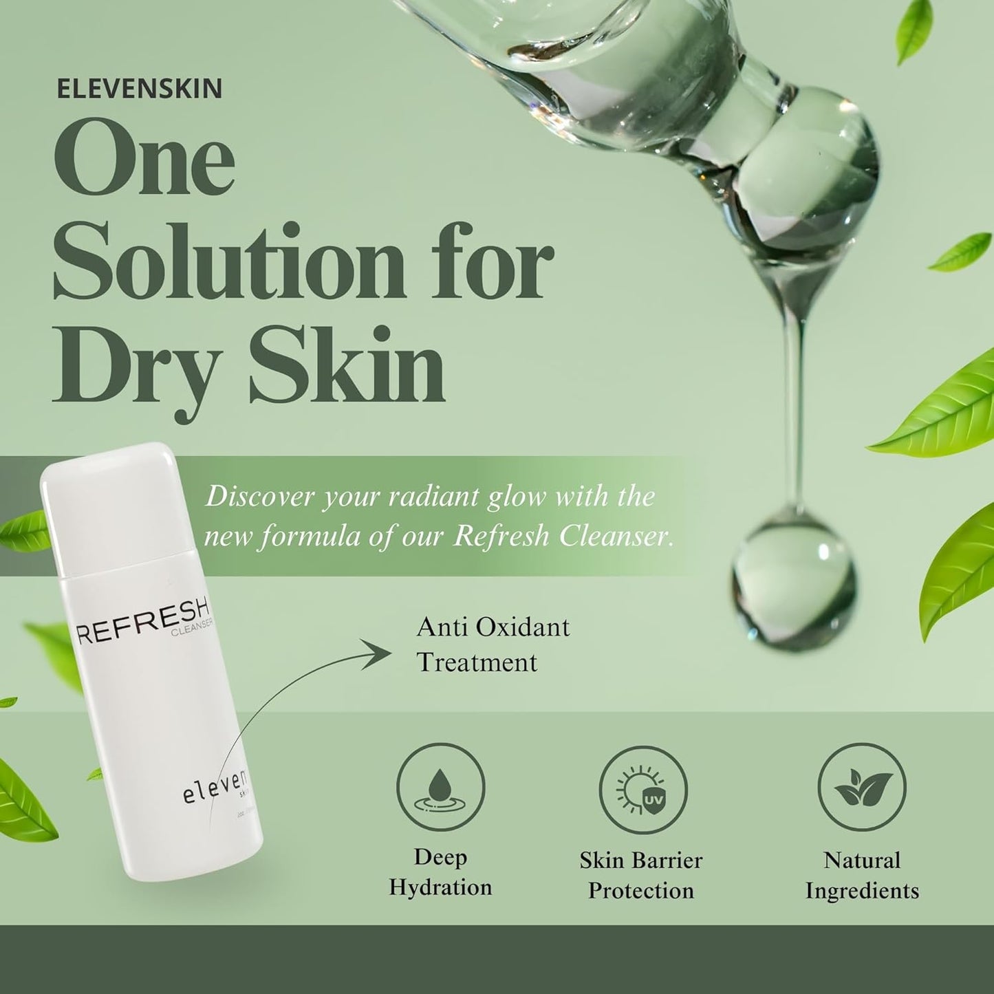 ELEVENSKIN Refresh Antioxidant Facial Cleanser – Gentle Gel Face Wash & Hydrating Cleanser – Daily Hydrating Face Wash & Makeup Cleanser for Women & Men – Ideal for All Skin Types