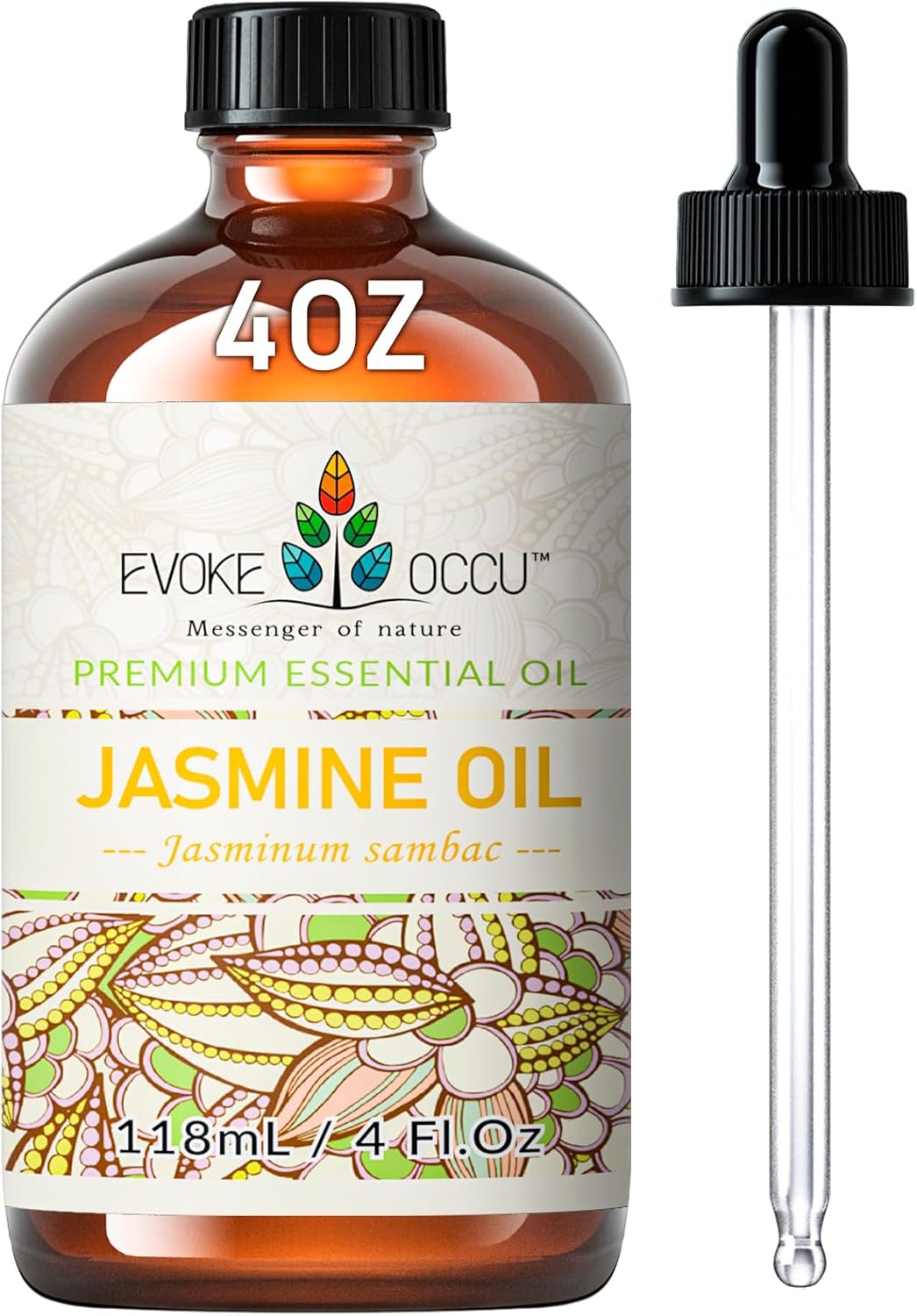EVOKE OCCU Jasmine Essential Oil for Cleaning, Air Freshening, Relaxing, Add to Spray and Diffuser - 4 Fl Oz