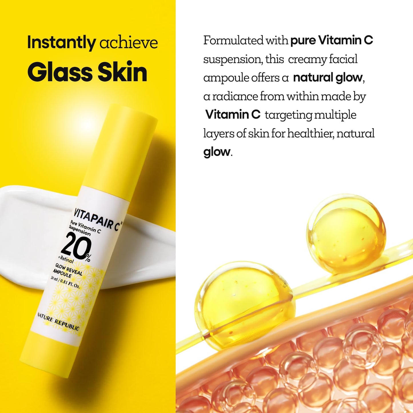 Nature Republic Vitapair C Glow Reveal Ampoule | Dark Spot Serum with Niacinamide, for Radiance &