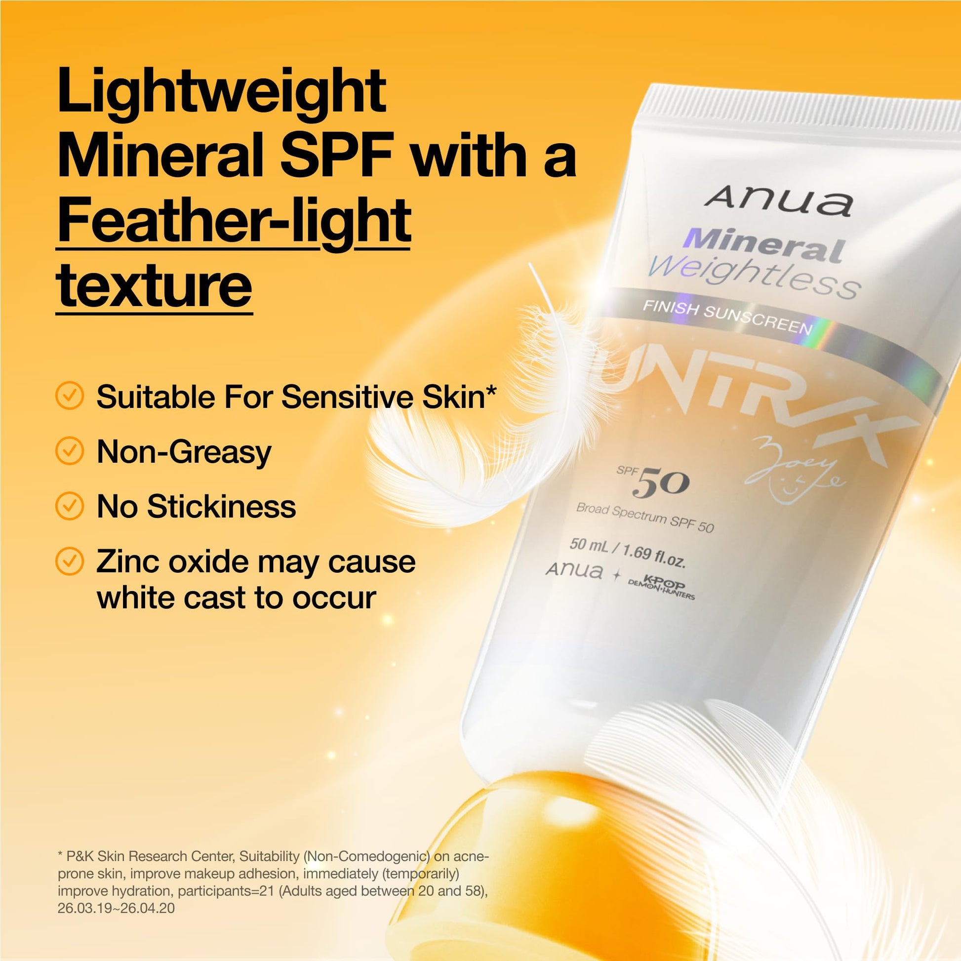 Anua Mineral Weightless Finish Sunscreen SPF 50, Broad Spectrum, Zinc-Based for Sensitive Skin