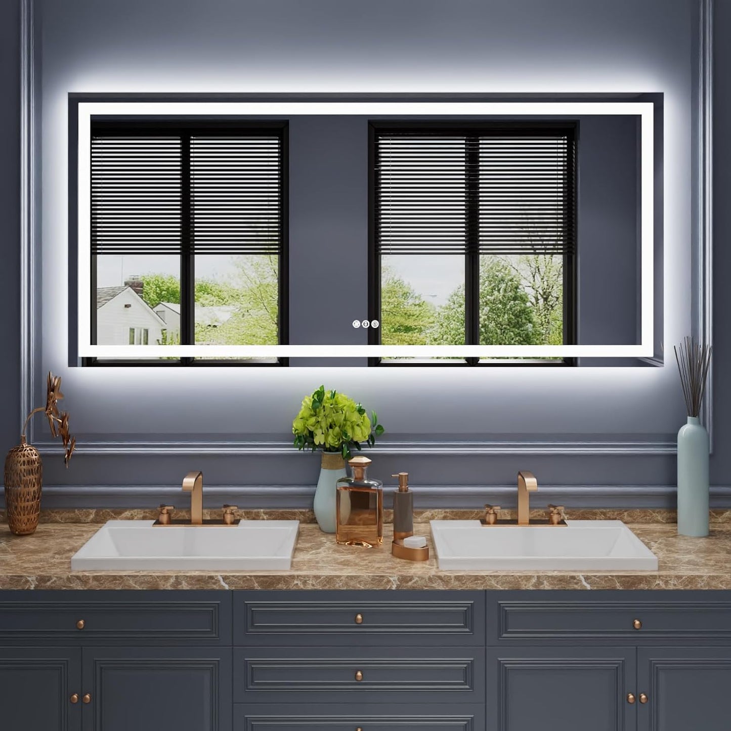 Amorho LED Bathroom Mirror 68"x 36" with Front and Backlight, Stepless Dimmable Vanity Mirrors with Anti-Fog, Shatter-Proof, Memory, 3 Colors, Large Lighted Mirrors for Wall