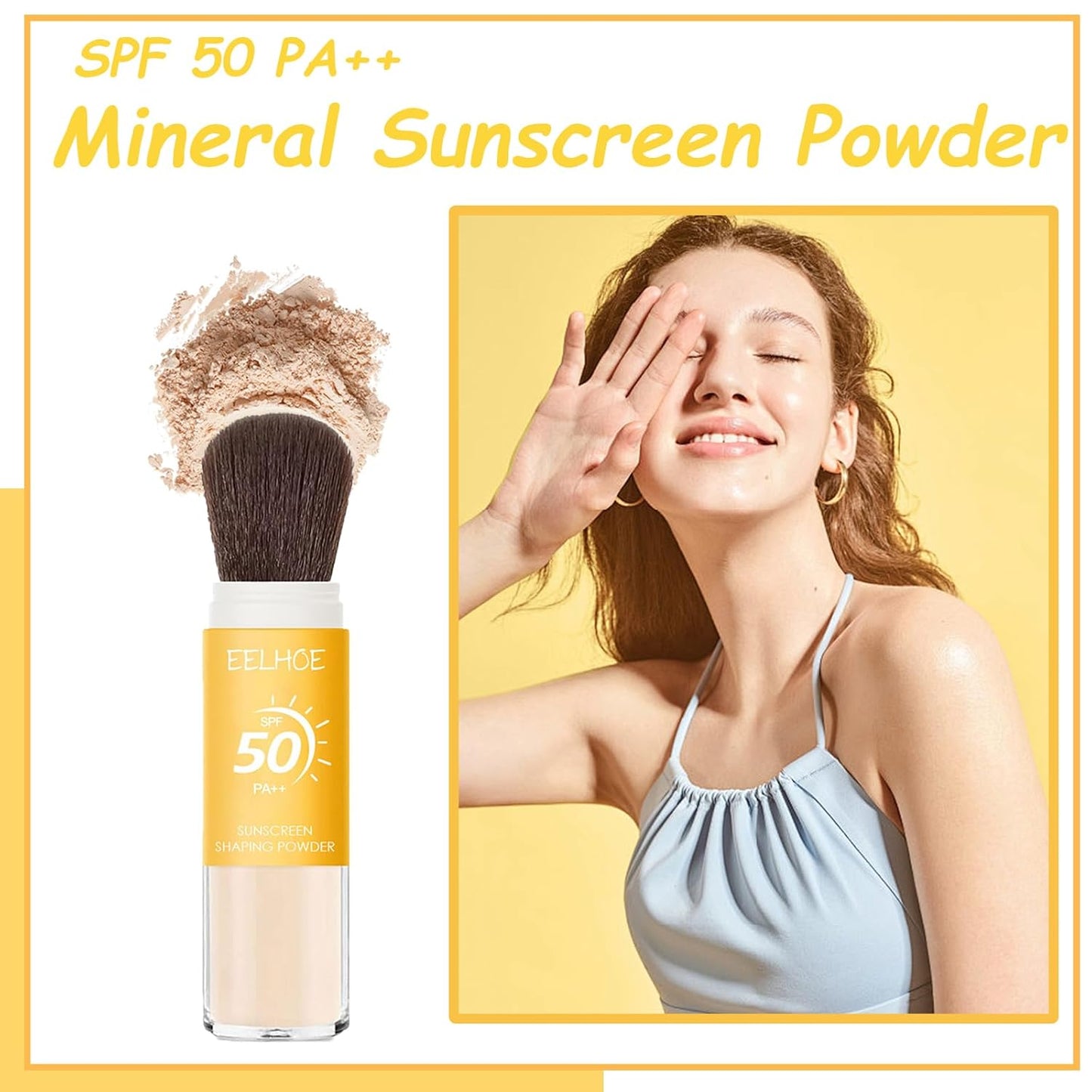 Mineral Sunscreen Setting Powder, SPF 50 PA++ Powder Sunscreen for Face, Oil Control Lightweight Breathable Translucent Concealer Brush Face Powder for All Skin
