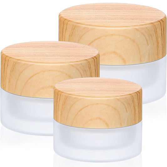 Geiserailie 3 Pieces Glass Cosmetic Containers Empty Sample Jars with Leak Proof Lids Makeup Sample Containers for Lotion Cream Cosmetic (50,30,15 Gram)