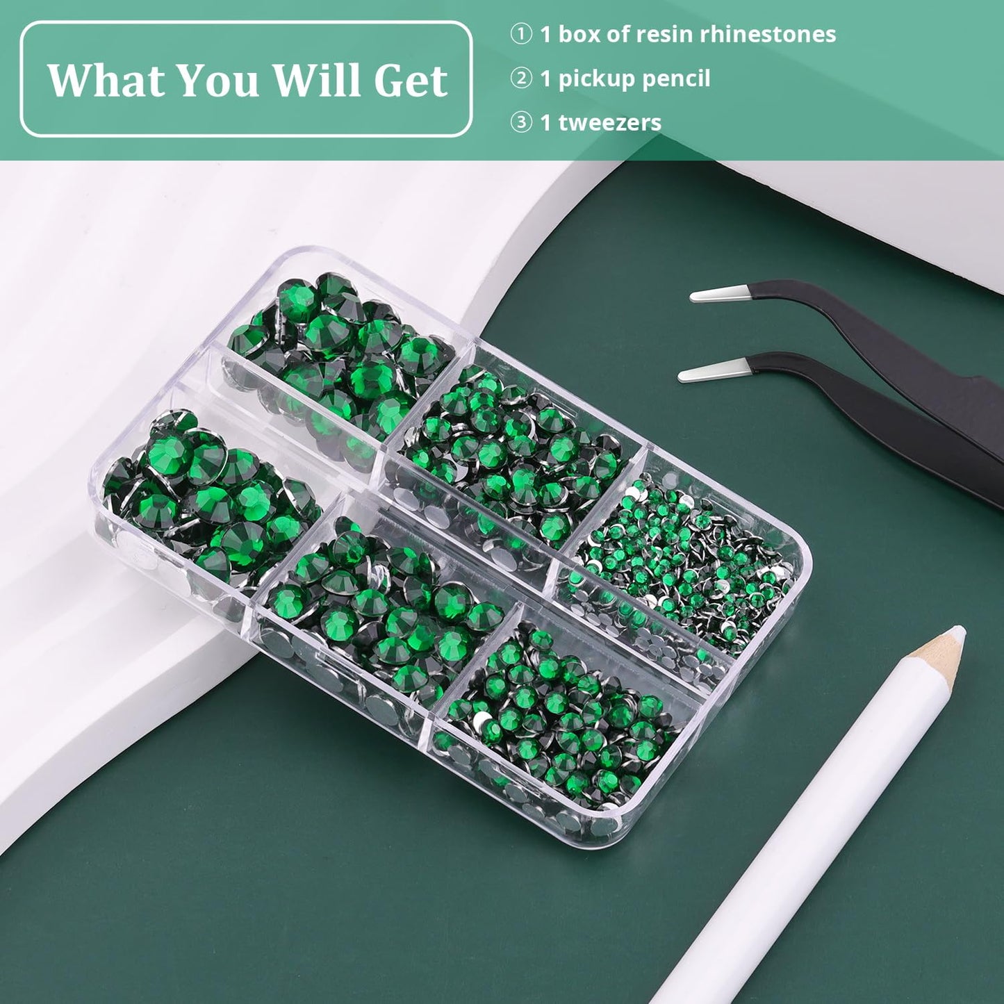 Resin Rhinestones for Crafting, 1 Box Dark Green Multi Sizes Flatback Bedazzling Crystals for Crafts Nail Art Deco, Non Hotfix Gems Charms for Tumbler Shoes Clothing Fabric Face Makeup