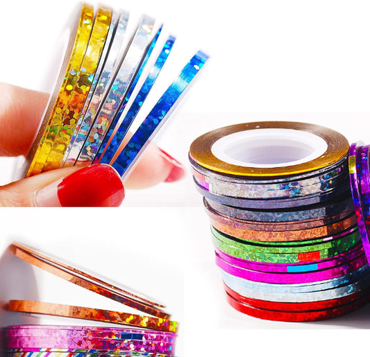 Nail Art Striping Tape Lines Kit 36 pcs 1mm 2mm 3mm Nail Tape Strips for Design DIY Silver Nails
