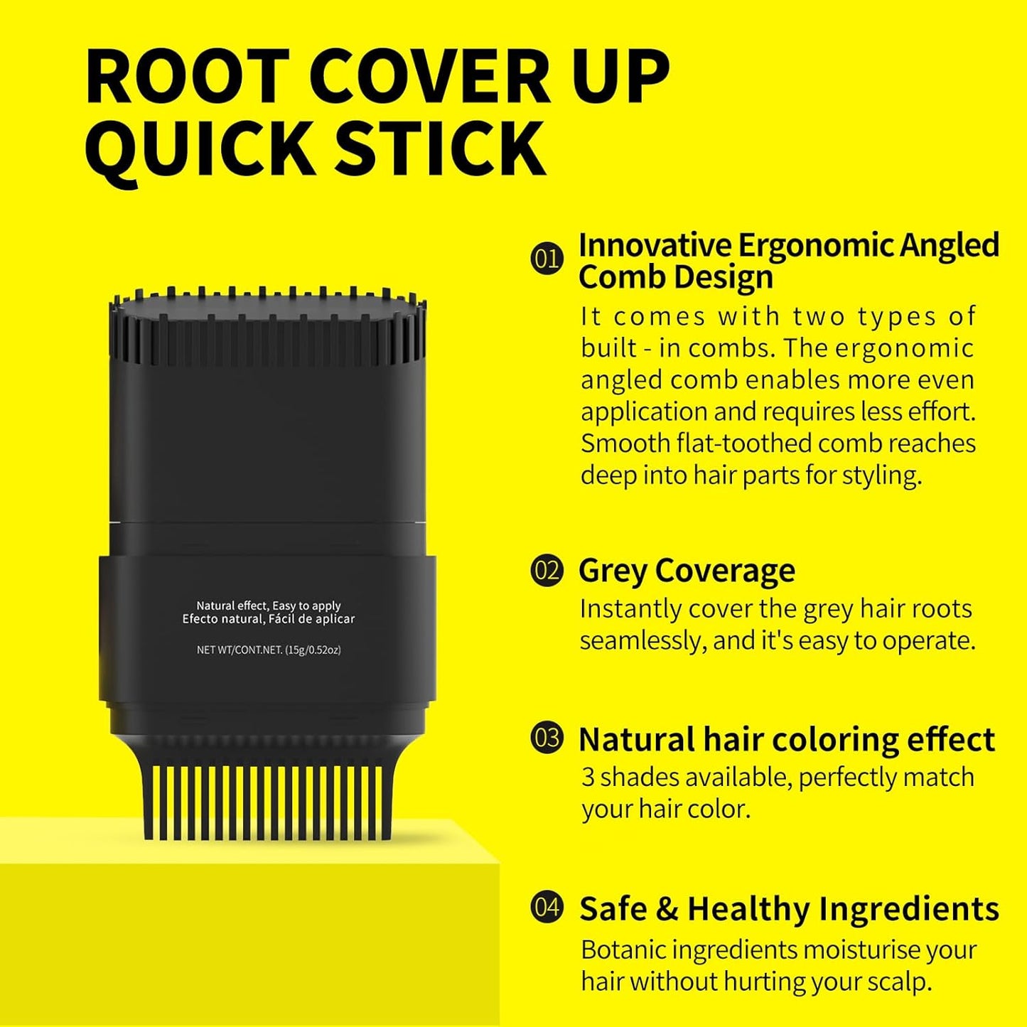 SEVICH Touch Up Comb 2 in 1 Korean, Instant Hair Root Touch-Up Stick | Dual-Sided Design For Natural Gray Coverage, Long-Lasting Moisturizing Formula With Plant Extracts,15g Dark brown