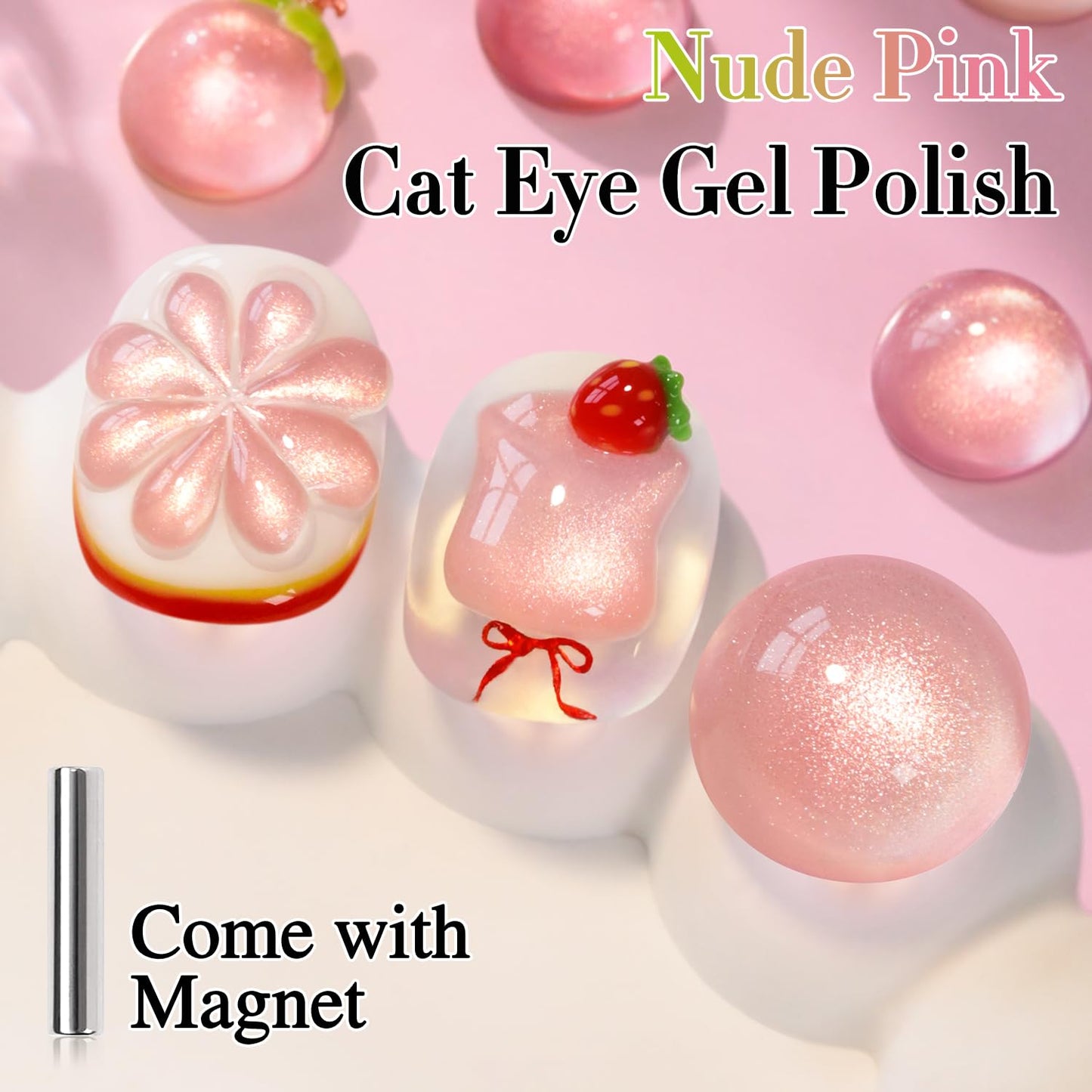 Double Rhythm 0.5 OZ Cat Eye Gel Polish with Magnet 15ML Holographic Glitter Shimmer Translucent Jelly Color Magnetic Nail Polish Salon DIY at Home (Fruit Nude Pink-MC1204)