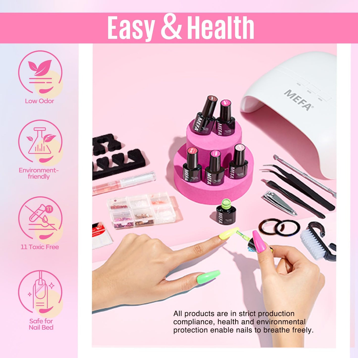 MEFA 32 Colors Gel Nail Polish Kit with U V Light, Spring Bright Pastel 60Pcs Pink Gel Polish Nail Set with Matte/Glossy Base Top Coat Essential Manicure Tools Nails Art Decorations Women Gifts