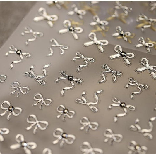 5D Embossed Nail Stickers for Nail Art Bow Nail Art Stickers Silver Nail Decals Self Adhesive Nail