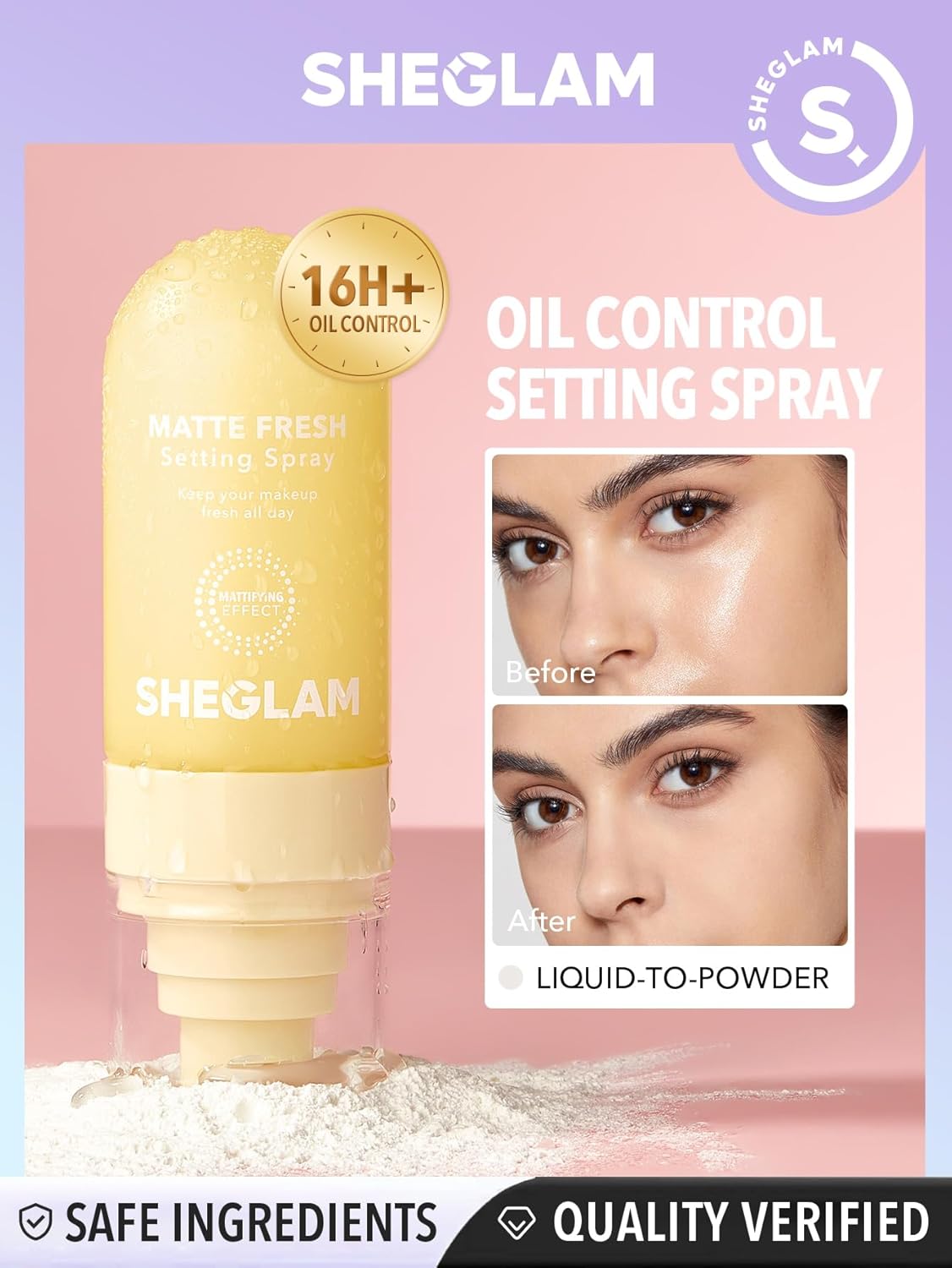 SHEGLAM Matte Fresh Setting Spray Ultra Matte Liquid-To-Powder Long Lasting Makeup Locking Spray Oil-Control Non-Greasy Makeup Setting