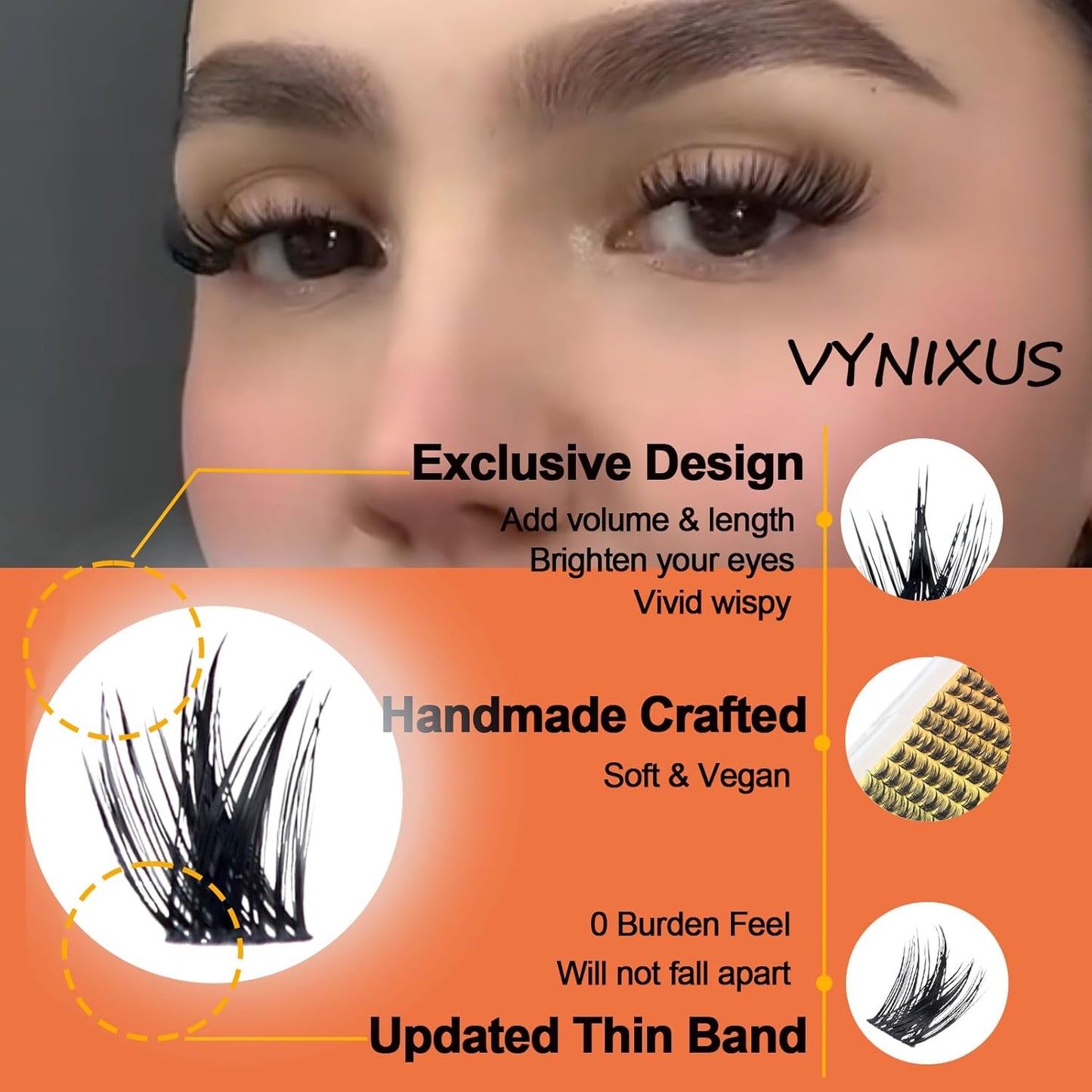 Eyelash Clusters Fluffy Lash Clusters Wispy Individual Lashes WideSpan Cluster Eyelash Extensions Natural Cluster Lashes Ultra-Thin Band (Magic-0.07D-Mix8-16)