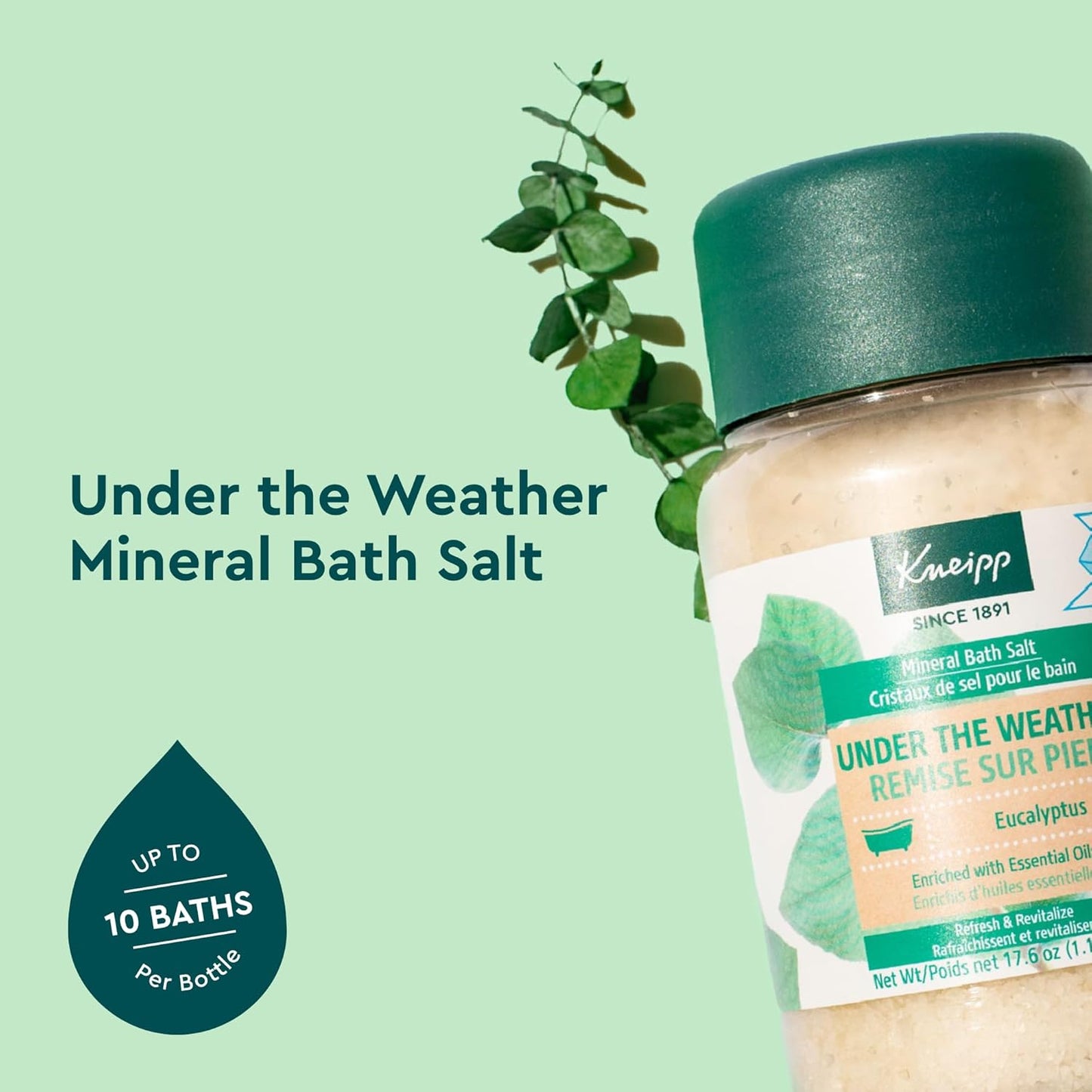 Kneipp Under The Weather Eucalyptus Mineral Bath Salt - Promotes Respiratory Wellness & Relaxation - 17.6 oz - Up to 10 Baths