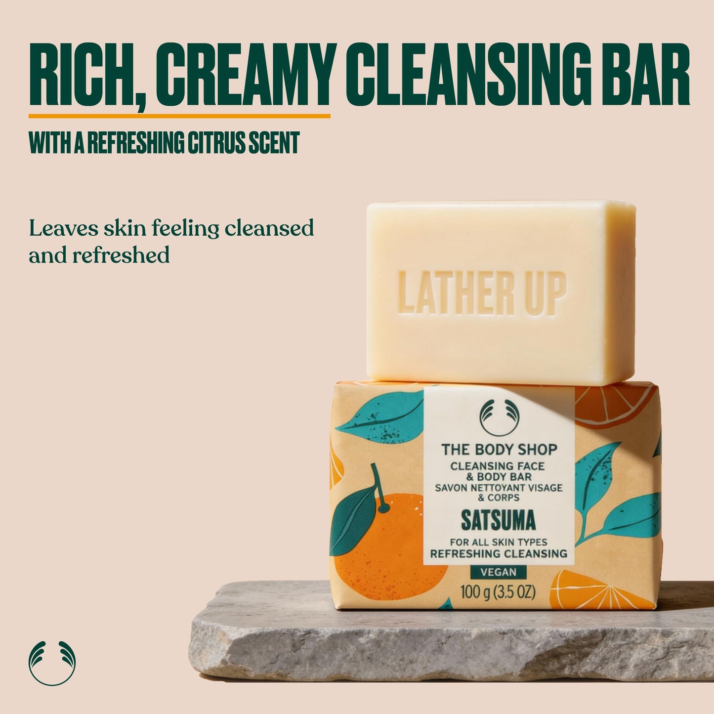 The Body Shop Satsuma Cleansing Face & Body Bar – Cleanses & Revitalizes Skin – Vegan – 3.5oz