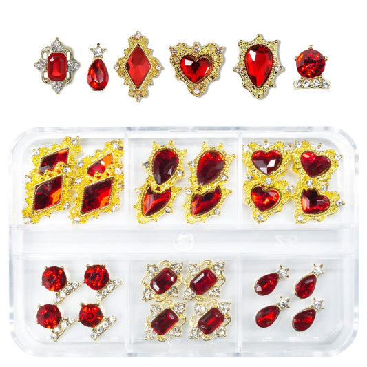 24pcs Red Nail Rhinestones Luxury Nail Charms Ruby Red Heart Charms for Nails 3D Big Nail Gems Crystals Diamonds Jewelry Stones Alloy Nail Art Studs Nail Art Decoration for Arylic Nails Crafts