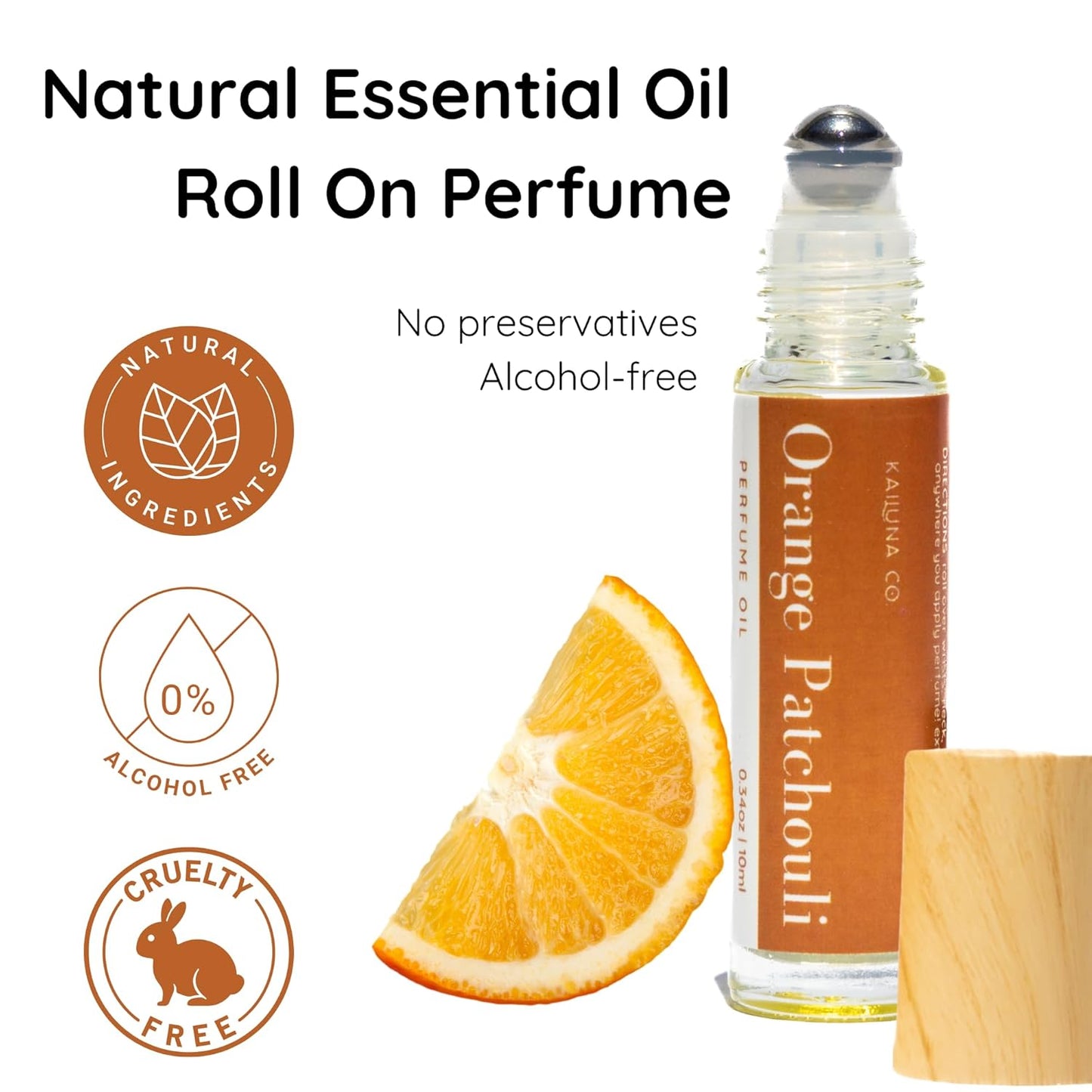 Orange Patchouli Delicious Natural Pure Essential and Fragrance Oil Perfume Roll On with Organic Jojoba Oil, Eau de Toilette, Alcohol Free, Small-Batch, Made in California