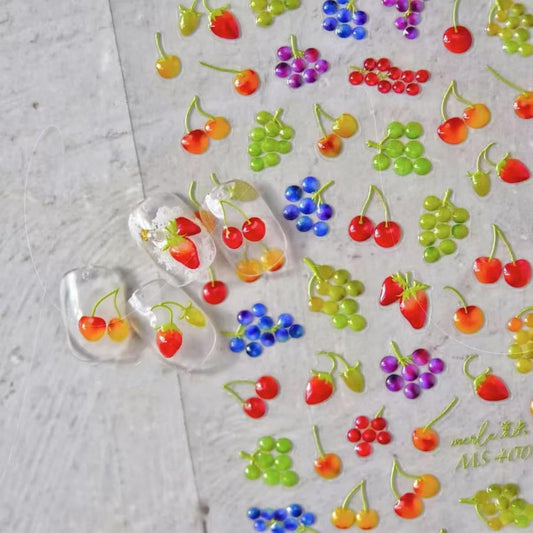 Fruit Nail Art Stickers Summer Colorful Nail Stickers 5D Embossed Cute Manicure Decals Accessories