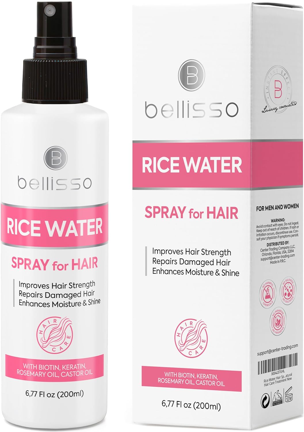 Rice Water Spray for Hair - With Rosemary, Biotin and Castor Oil - Tonic for Women and Men with Thinning Hair - Fermented Thickening Treatment to Fight Hair Fall - Daily Strengthening Leave In Formula