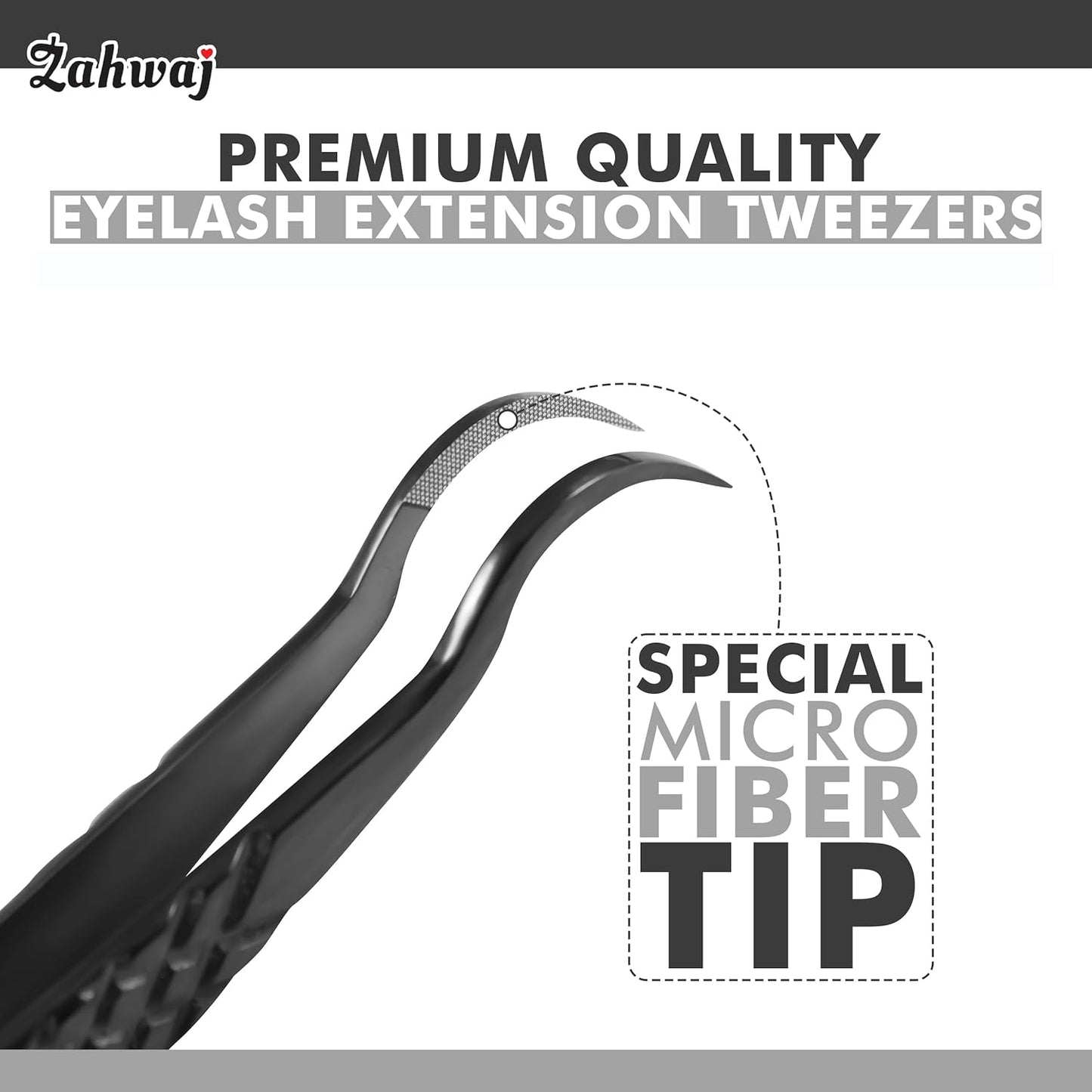 Lash Tweezers - Set of 5 Diamond Grip Eyelash Tweezers - Stainless Steel Professional Fiber Tip Lash Tweezer for Eyelash Extensions (Black)