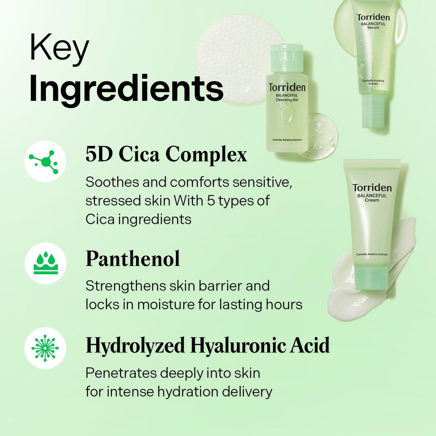 Torriden BALANCEFUL Cica Trial Kit, 5D Cica Infused Daily Skincare Kit - 4 Step Regimen with