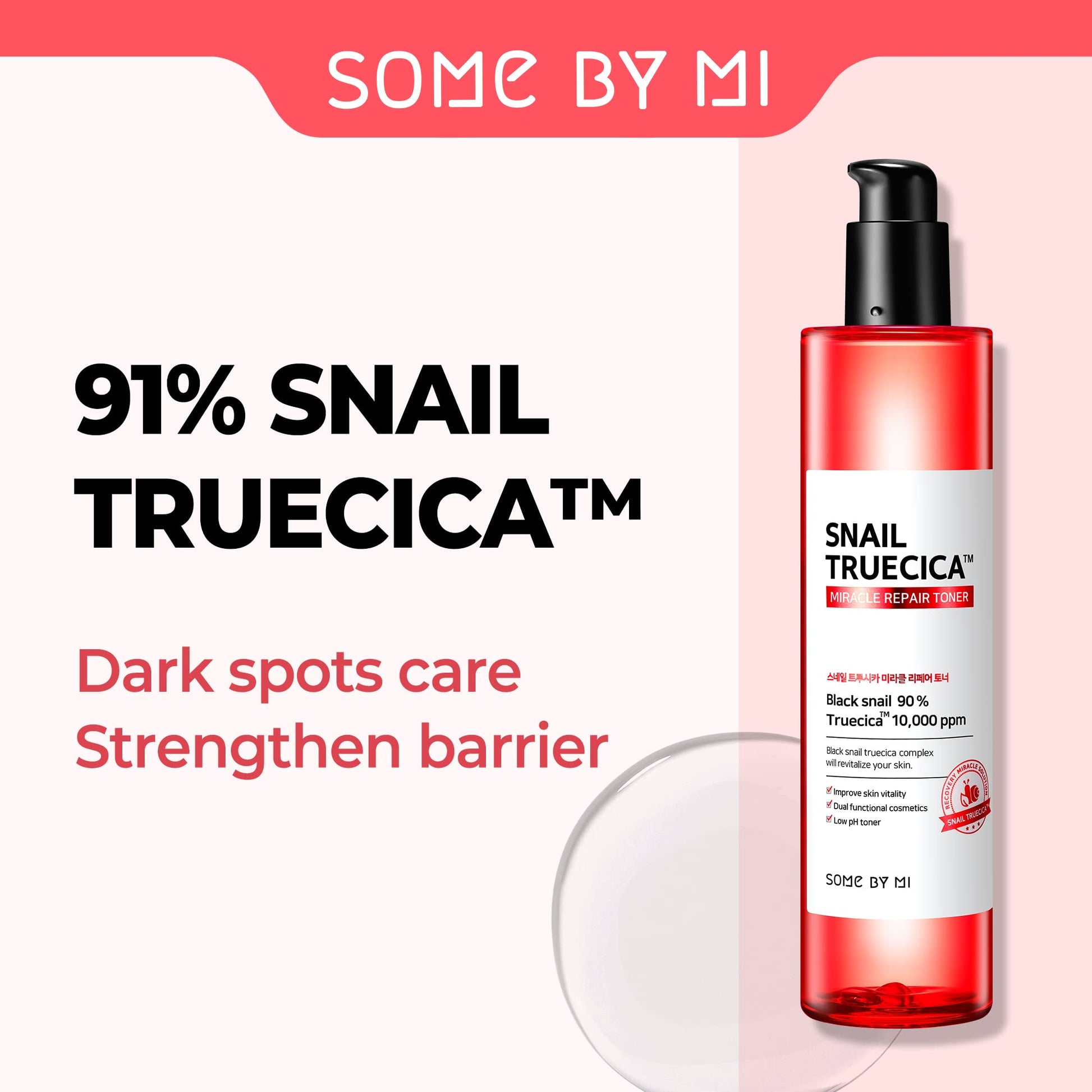 SOME BY MI Snail Truecica Miracle Repair Toner - 4.6Oz, 135ml - Made from Snail Mucin for Sensitive