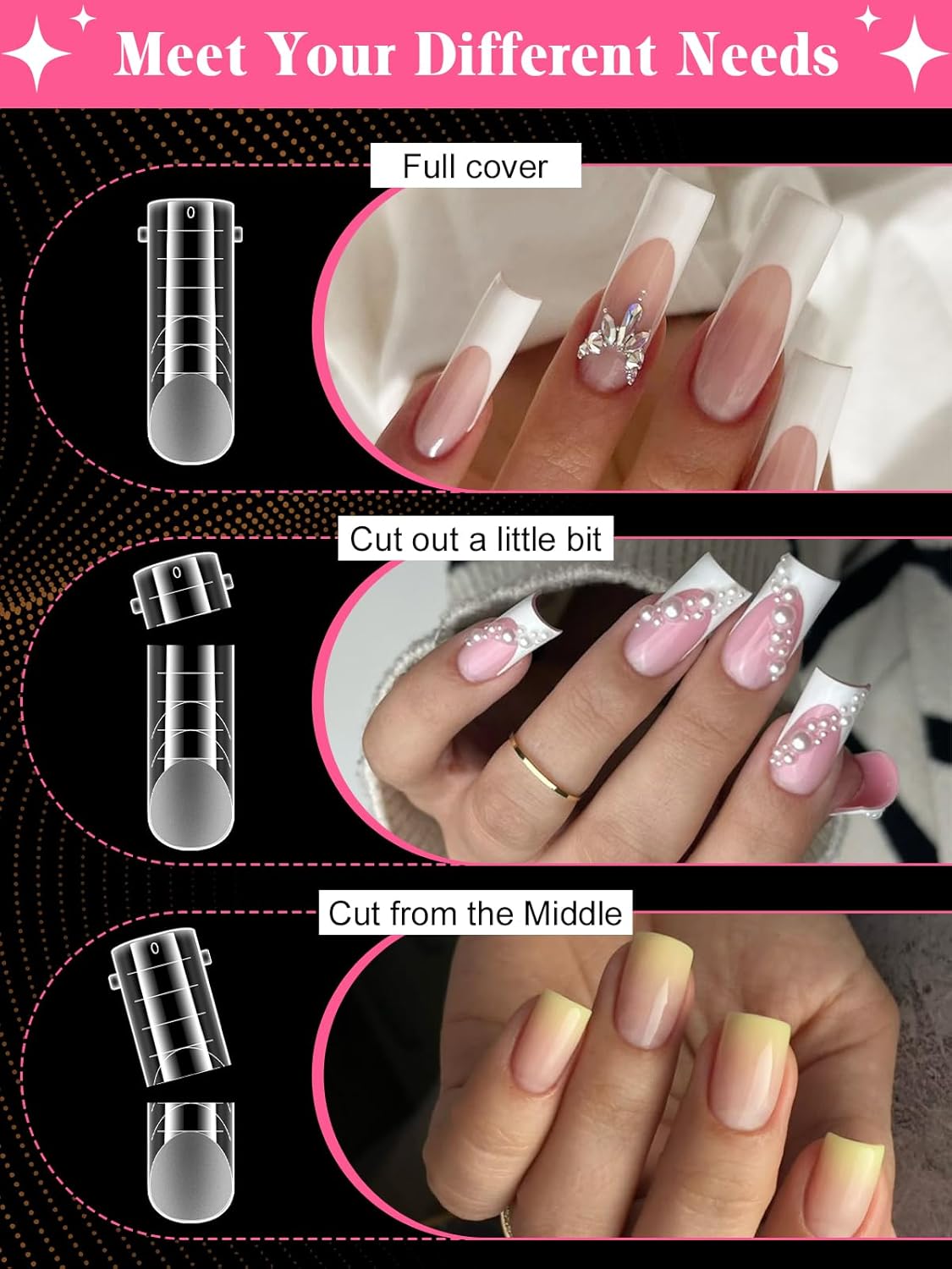 EBANKU Poly Gel Nail Forms - 96PCS Dual Forms for Builder Nail Extension, 4 Style 12 Size Dual Forms Set with 2.5oz Slip Solution, Brush, File, 5PCS Clips