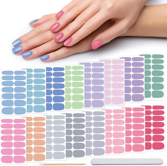 DANNEASY 224PCS/16 Sheets Nail Polish Strips - Dusky Solid, Gel Nail Stickers Full Nail Wraps, UV