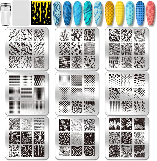 PH PandaHall 9pcs Marble Texture Nail Stamping Plates Line Graffiti Nail Art Designs Gradient