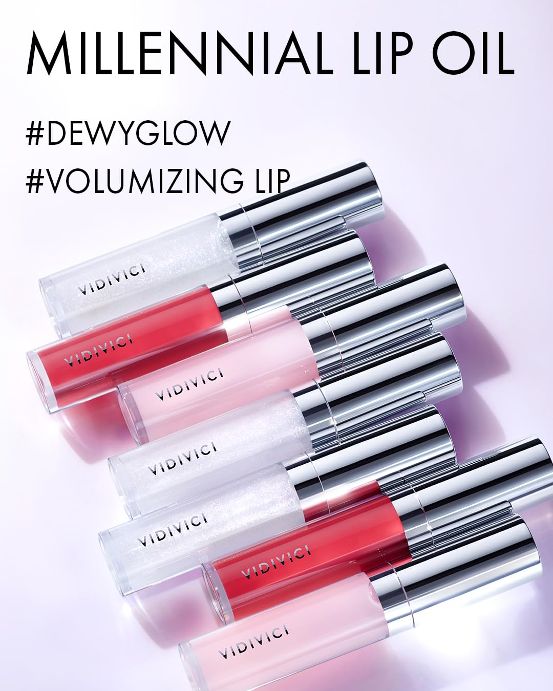 VIDIVICI Millennial Lip Oil #01 Luv Me Clear - Non-Sticky Dewy Gloss for Moisturized & Voluminous Lips - Overnight Lip Masks & Lip Sleeping Mask for Day & Night Use, 0.12 fl.oz.