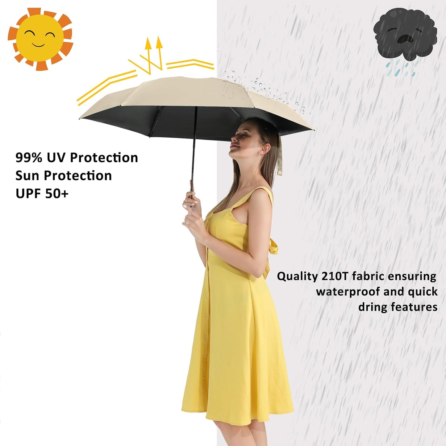 BAODINI Travel Essentials Mini Umbrella for Purse With Case Small Compact UV Sun Protection Lightweight Tiny Pocket Manual Open Close Umbrella for Women Kids and Men Fit Purse Backpack