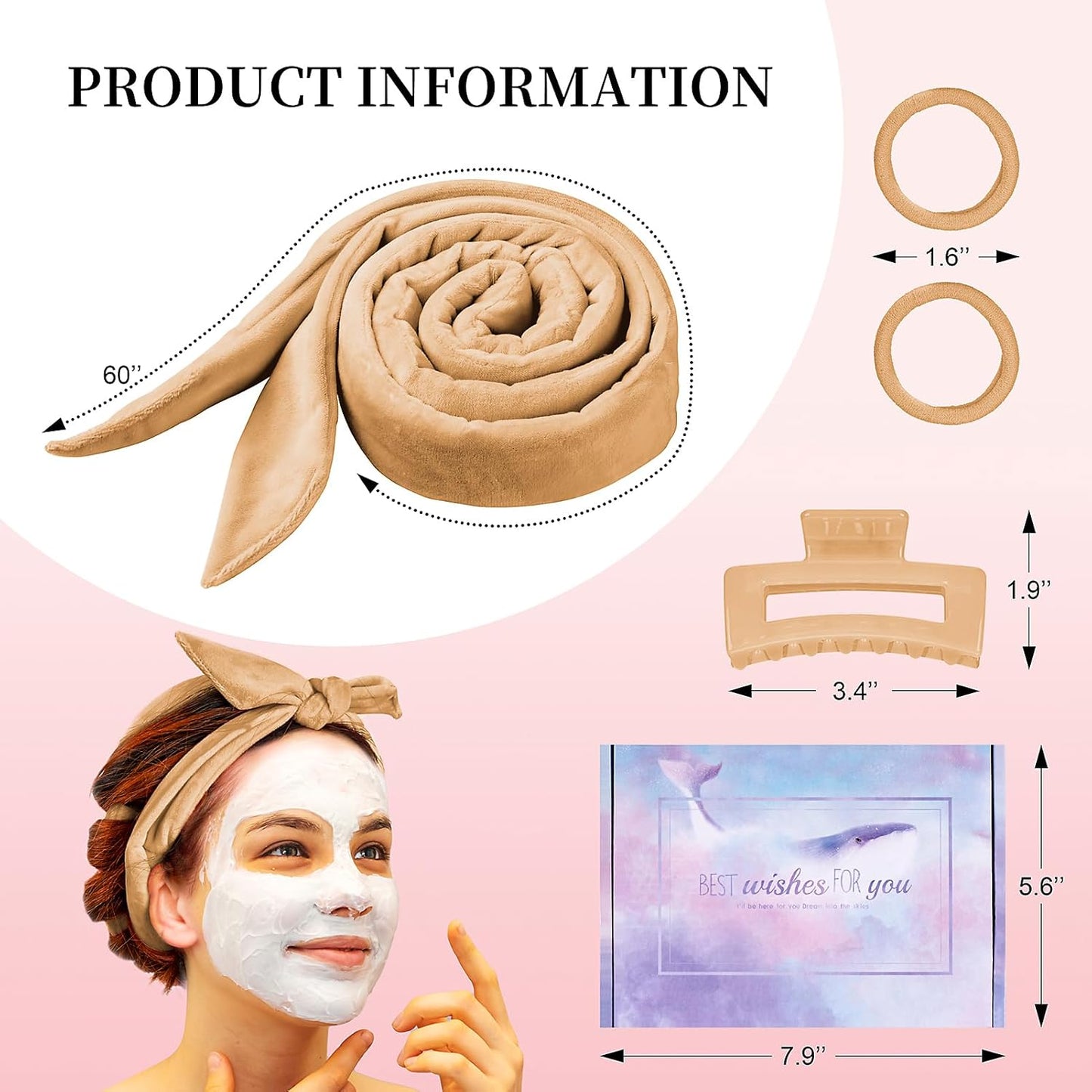 Heatless 60" Extra Long Soft Hair Curlers to Sleep In, No Heat Curling Headband Hair Rollers (Khaki)